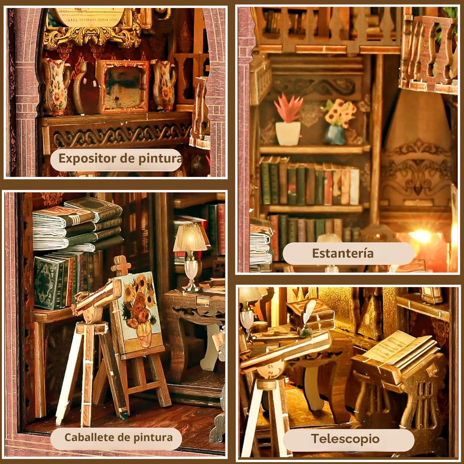 MeYuxg Book Nook Harry Potter, Biblioteca Booknook con Luz LED, DIY Harry Potter Book Nook Kit de Madera para Manualidades DIY Casa en Miniatura Regalos (Biblioteca)