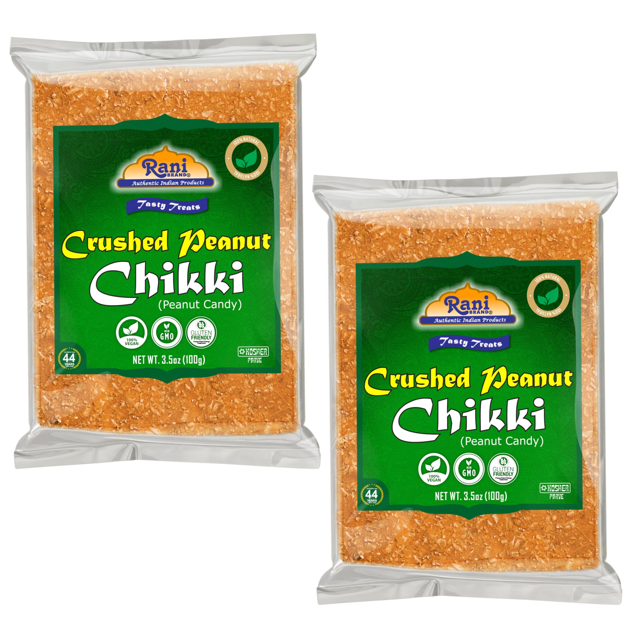 Rani Crushed Peanut Chikki (Brittle Candy) 3.5oz (100g) x Pack of 2 ~ All Natural | Vegan | No colors | Gluten Friendly | Kosher | Indian Origin