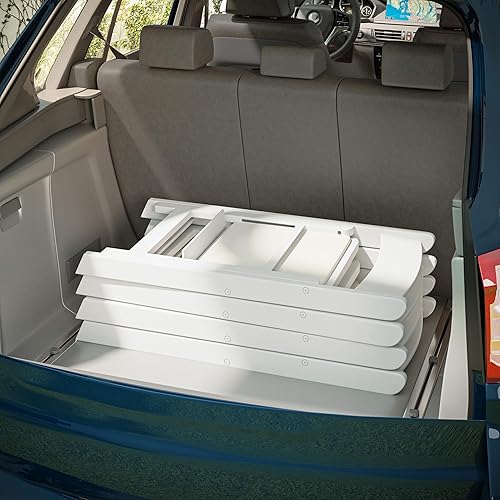 Miniatura 7 de Paquete de 4 sillas plegables de resina blanca con asiento acolchado, resistentes, resistentes a la intemperie, apilables, asientos de eventos para