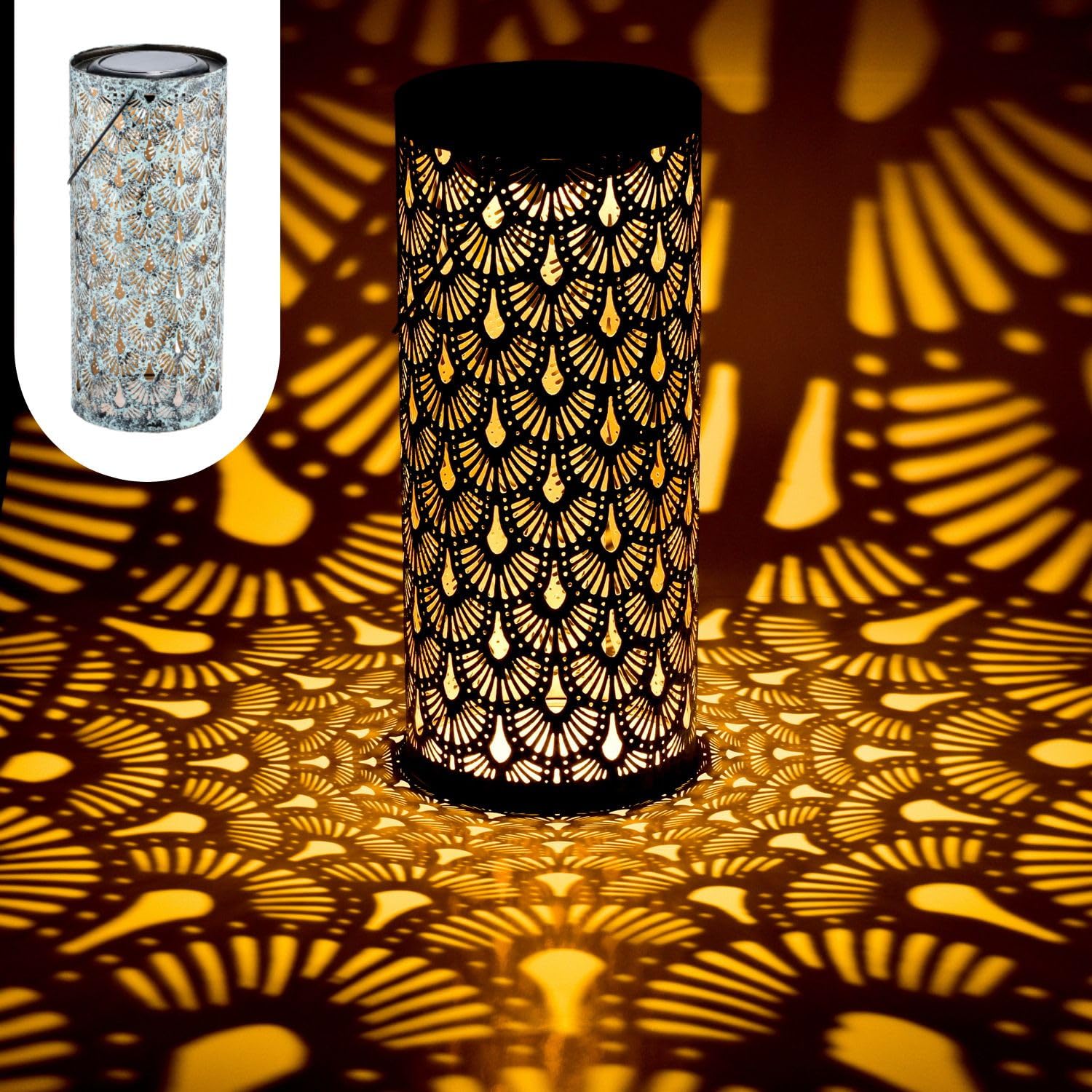 Marrakech zestaw 2 latarni solarnych do użytku na zewnątrz z uchwytem z metalu o wielkości 30 cm | orientalna latarnia solarna LED Fava zielona, IP65, wodoszczelna jako dekoracja ogrodowa