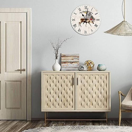 Miniatura 6 de Vintage Rustic Chic Round Wood Wall Clocks Merry Christmas Animal Moose Wooden Roman Numerals Clock Battery Operated Silent Non-Ticking Large Clocks