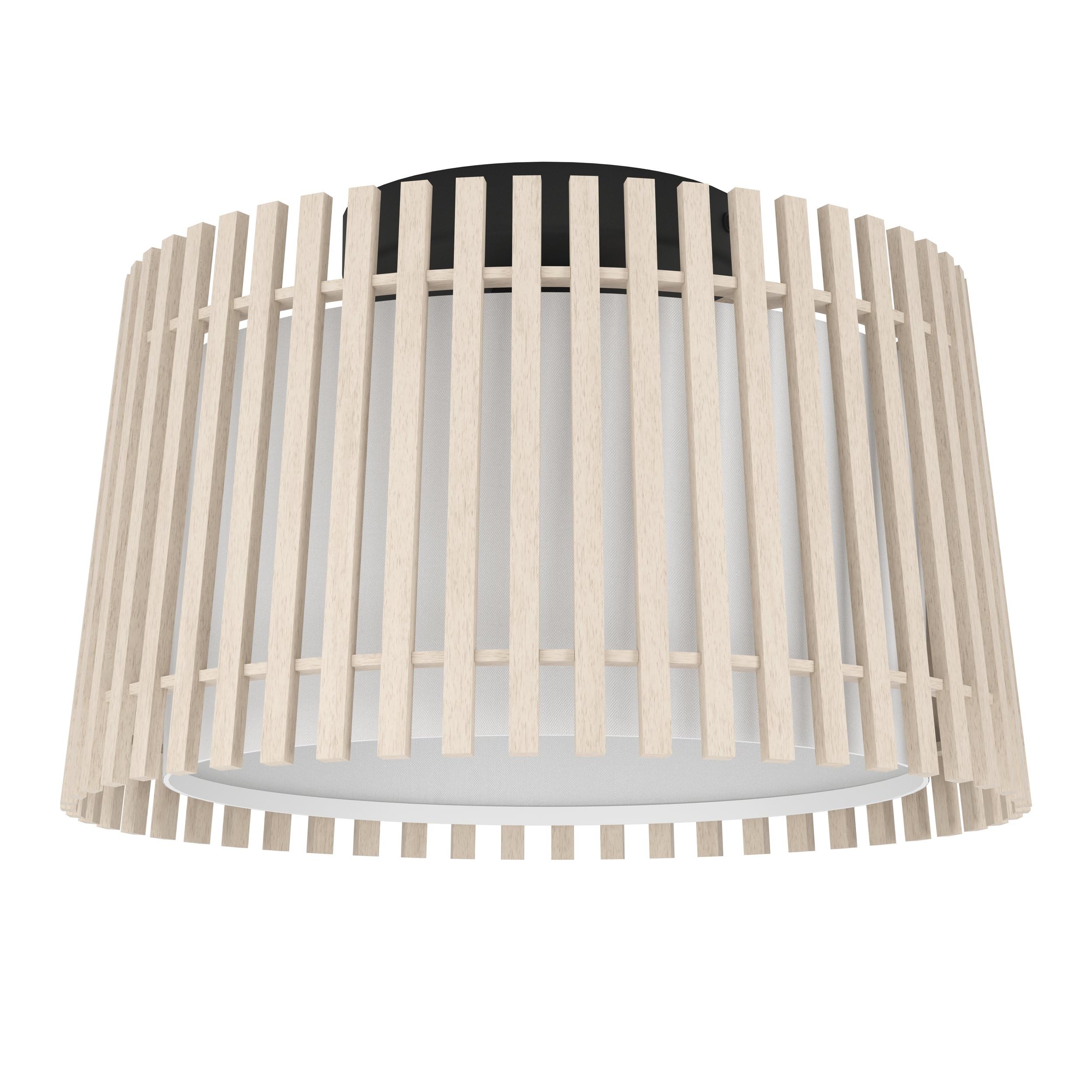 Eglo Ceiling Light Fixture Fattoria, Flush Ceiling lamp, Round Living Room and Bedroom Lighting, Light Wood and White Textile, E27 Socket, Ø 15"