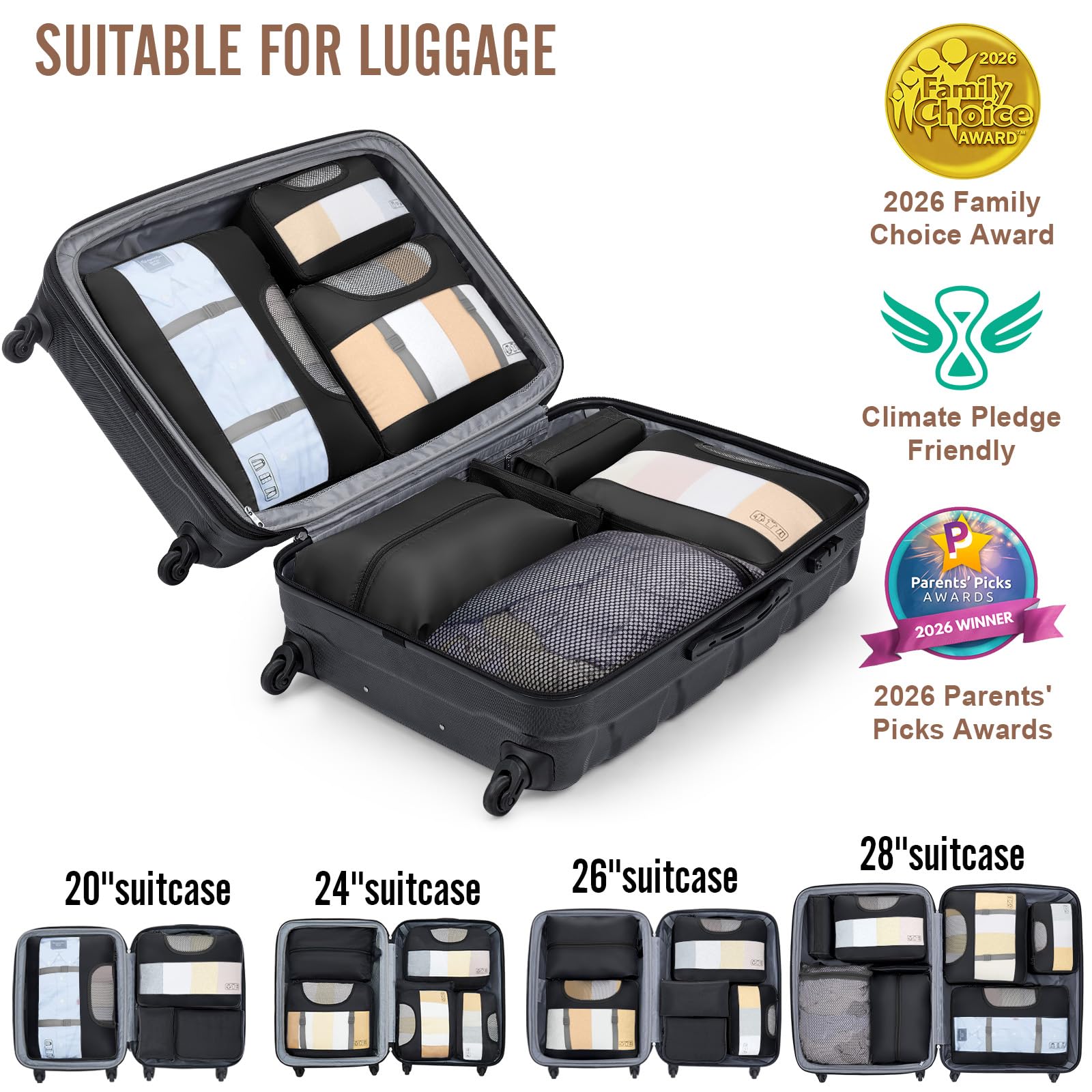 Veken 10 Set/8 Set Packing Cubes for Travel Essentials,Anti-Wrinkle Buckled Suitcase Organizer for Shoe & Toiletry Bag,Carry On Luggage Bag for view 6