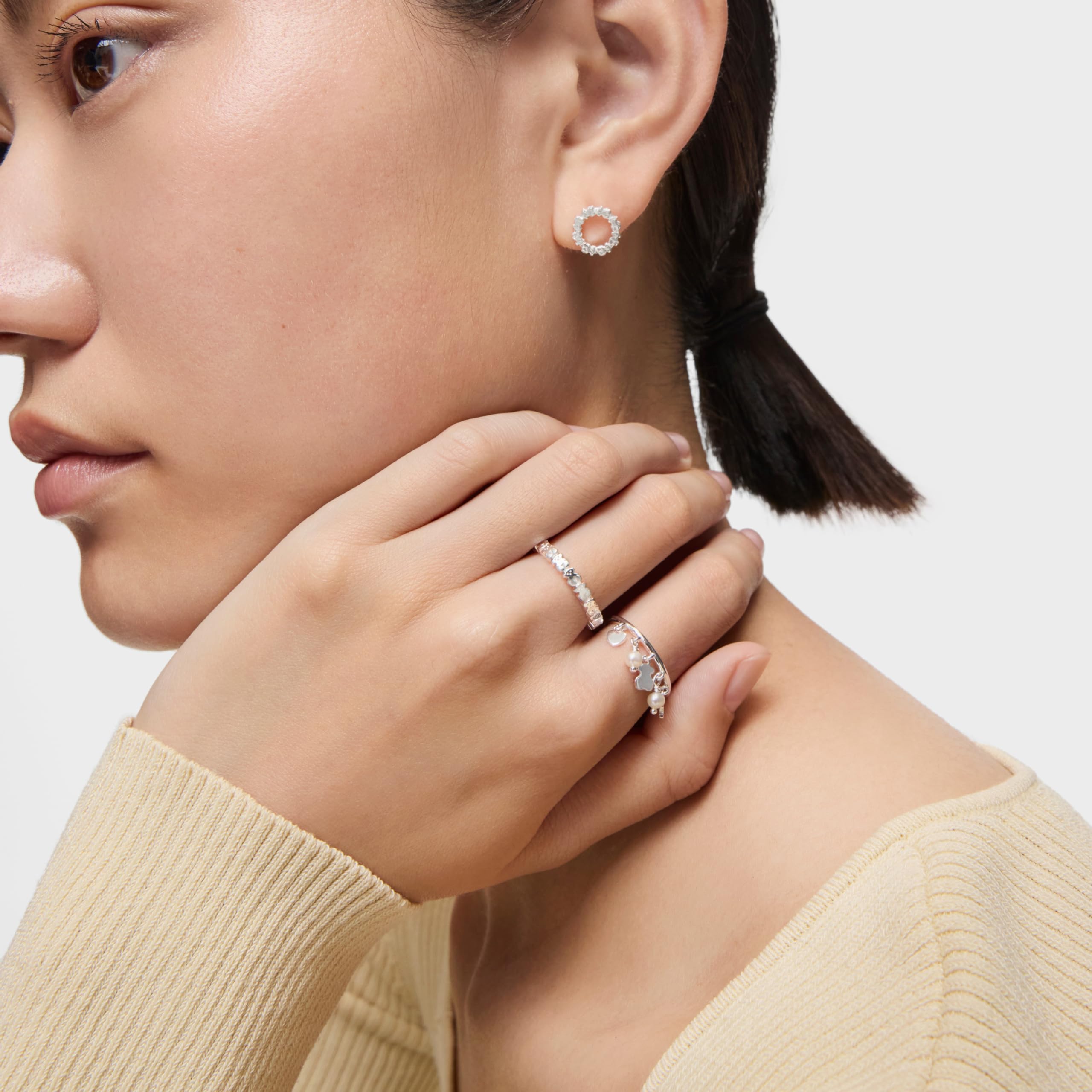 TOUS Anillo de Plata de Primera Ley para Mujer con Motivo de Osos, Talla 14, Elegante y Versátil, Colección Straight