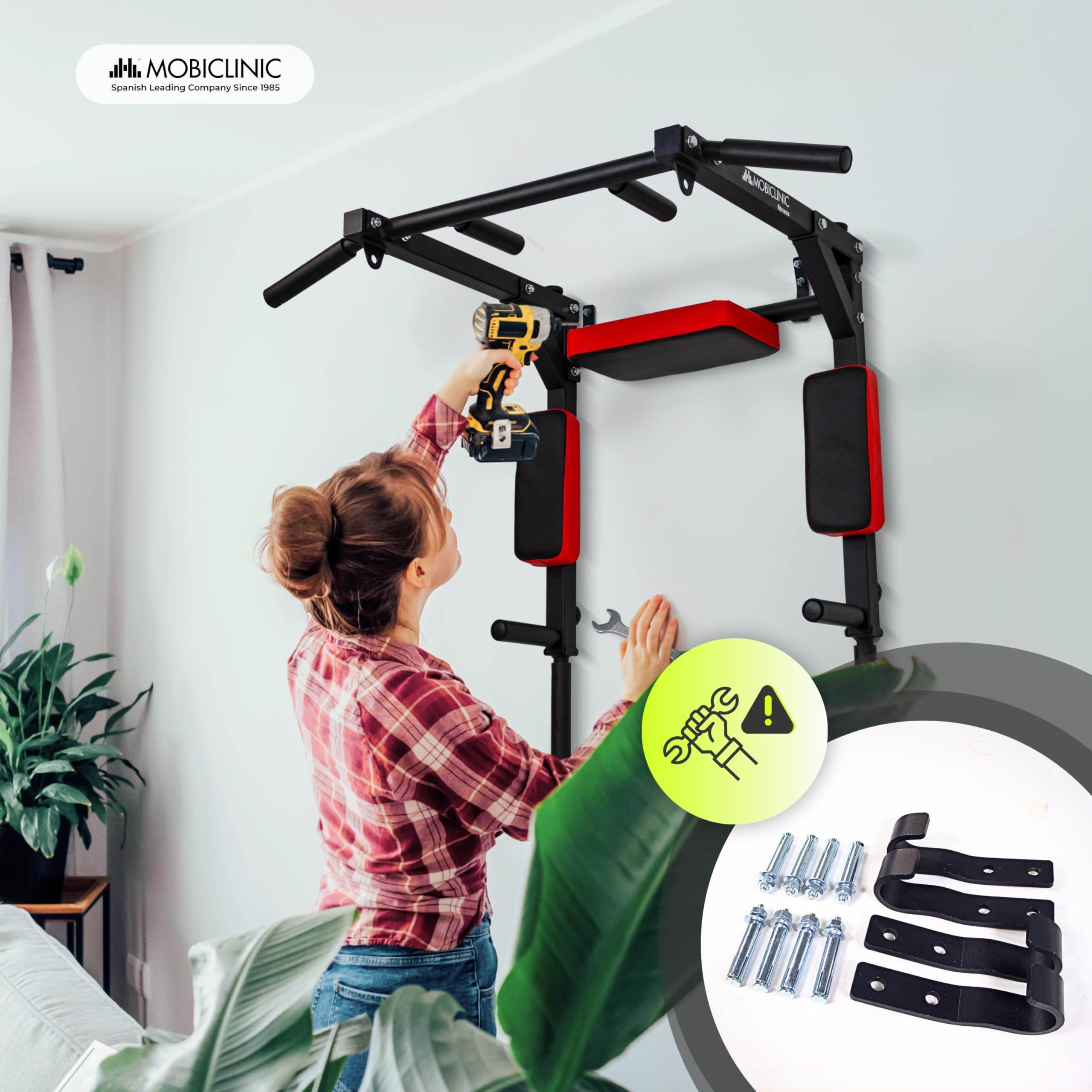 Mobiclinic®, Sbarra per Trazioni, 2 in 1, Struttura Reversibile per Dip, Trazioni e Addominali, Acciaio Rinforzato, Cuscino Posteriore e Supporti Imbottiti, 4 Ganci di Ancoraggio, Multifunzione, Q2