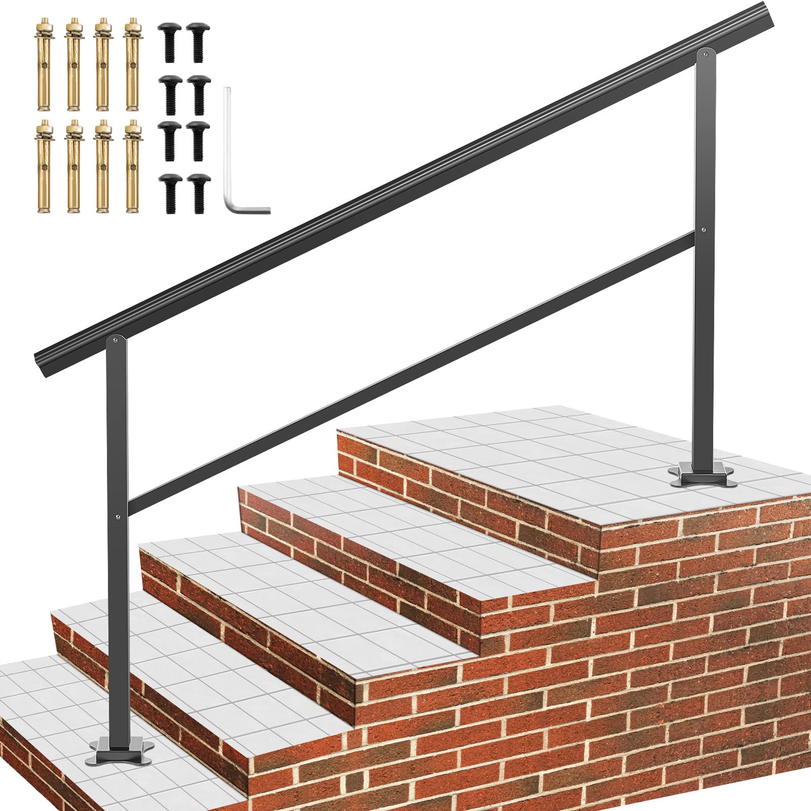 VEVOR Outdoor Handrail 165LBS Load Handrail Outdoor Stairs Aluminum Stair Handrail 60 x 35