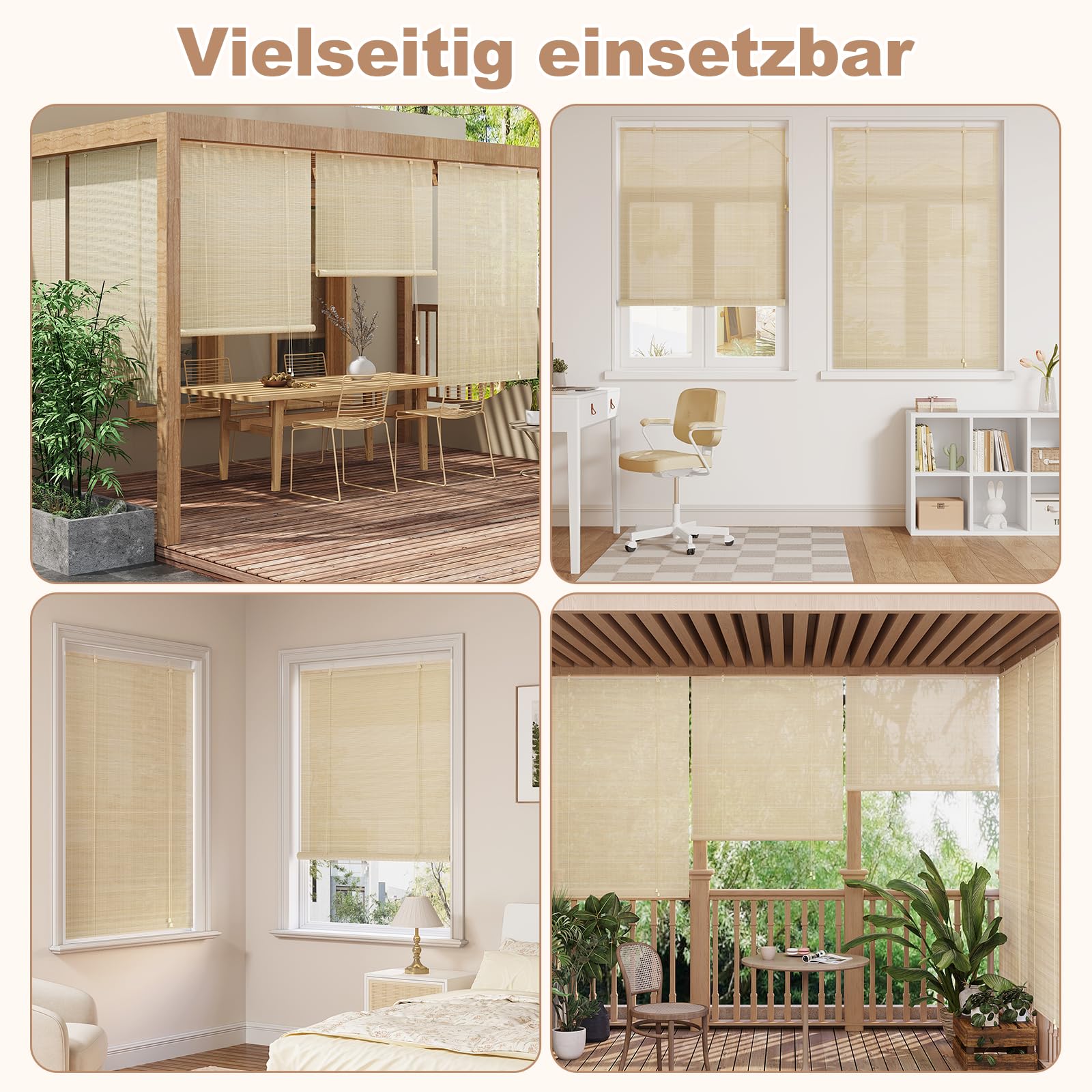 WOLTU Tenda a Rullo in Bambù, Protezione Solare, Protezione della Privacy, Oscurante da Interno a Rullo per Finestra/Porta, Tenda di Ventilazione, Naturale, 100x220 cm