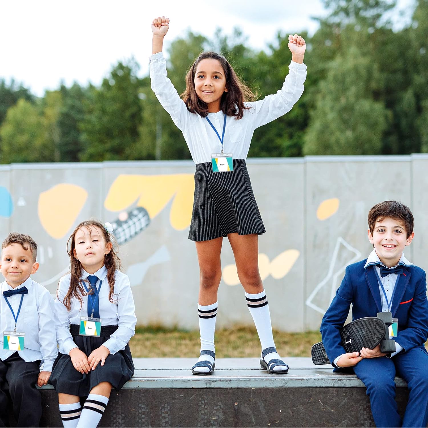 Segarty Lanyards with ID Holder - 50 Pack Horizontal Name Tags Badge Holders with Blue Strap Lanyards Bulk, Clear Waterproof Plastic Nametags Badges for School Students Teachers, Office - Image 7