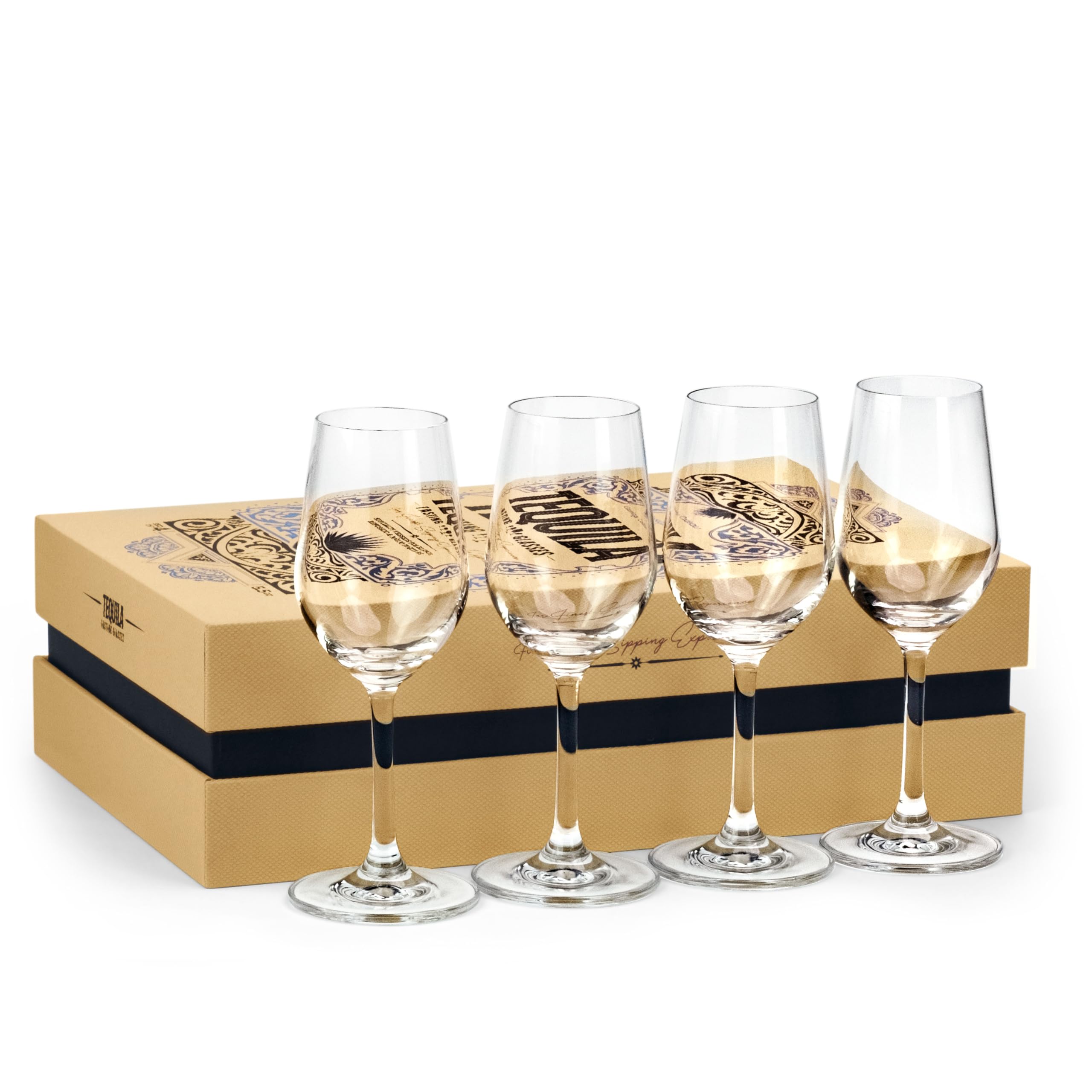 GLASSIQUE CADEAU Copas para Degustar Tequila | Juego de 4 | 160 ml | Vasos Profesionales de Cristal para Beber Tequila Blanco, Reposado y Añejo | Cristalería para Licores y Bebidas Espirituosas