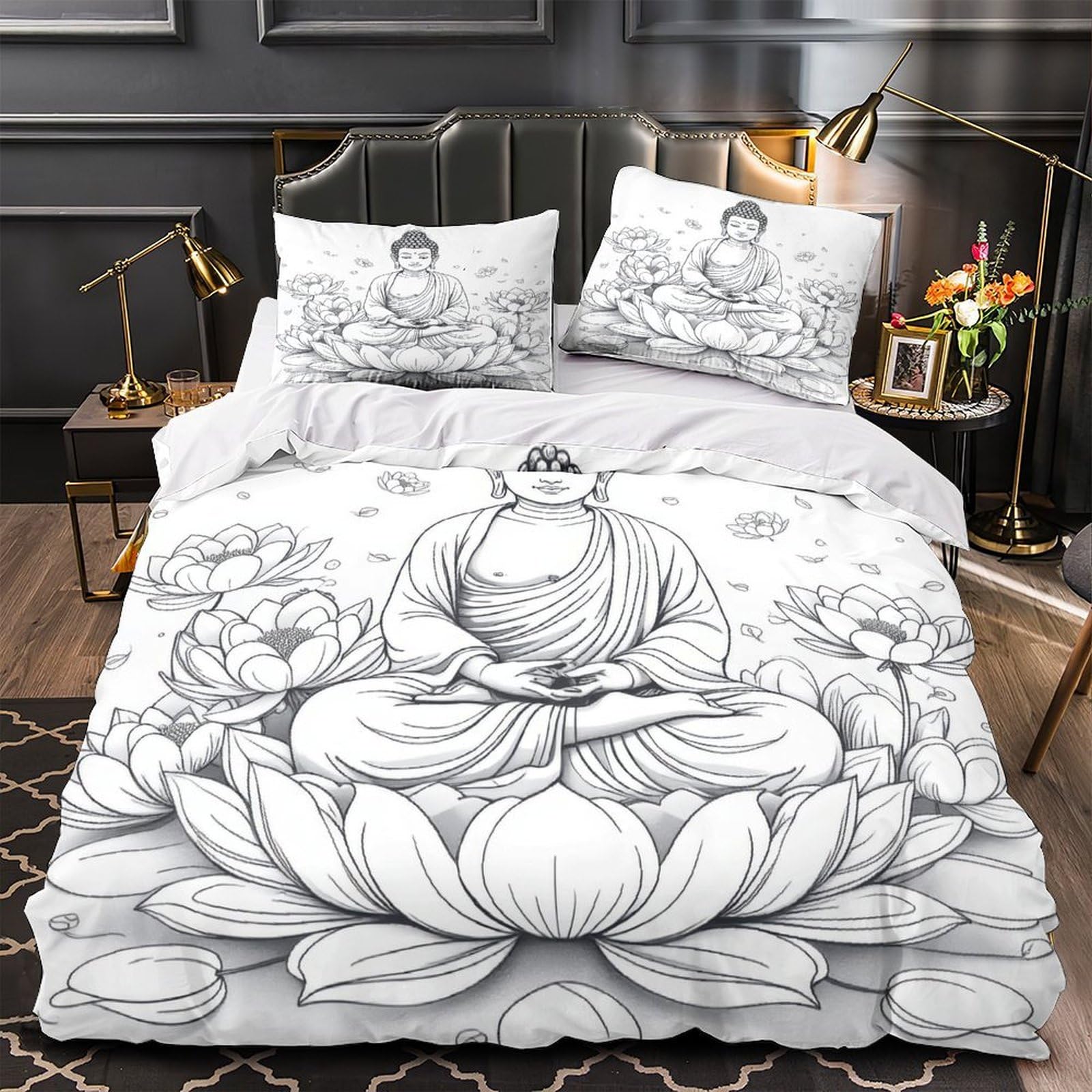 Housse de couette Bouddha 3D 200x200 parure de lit spirituelle double