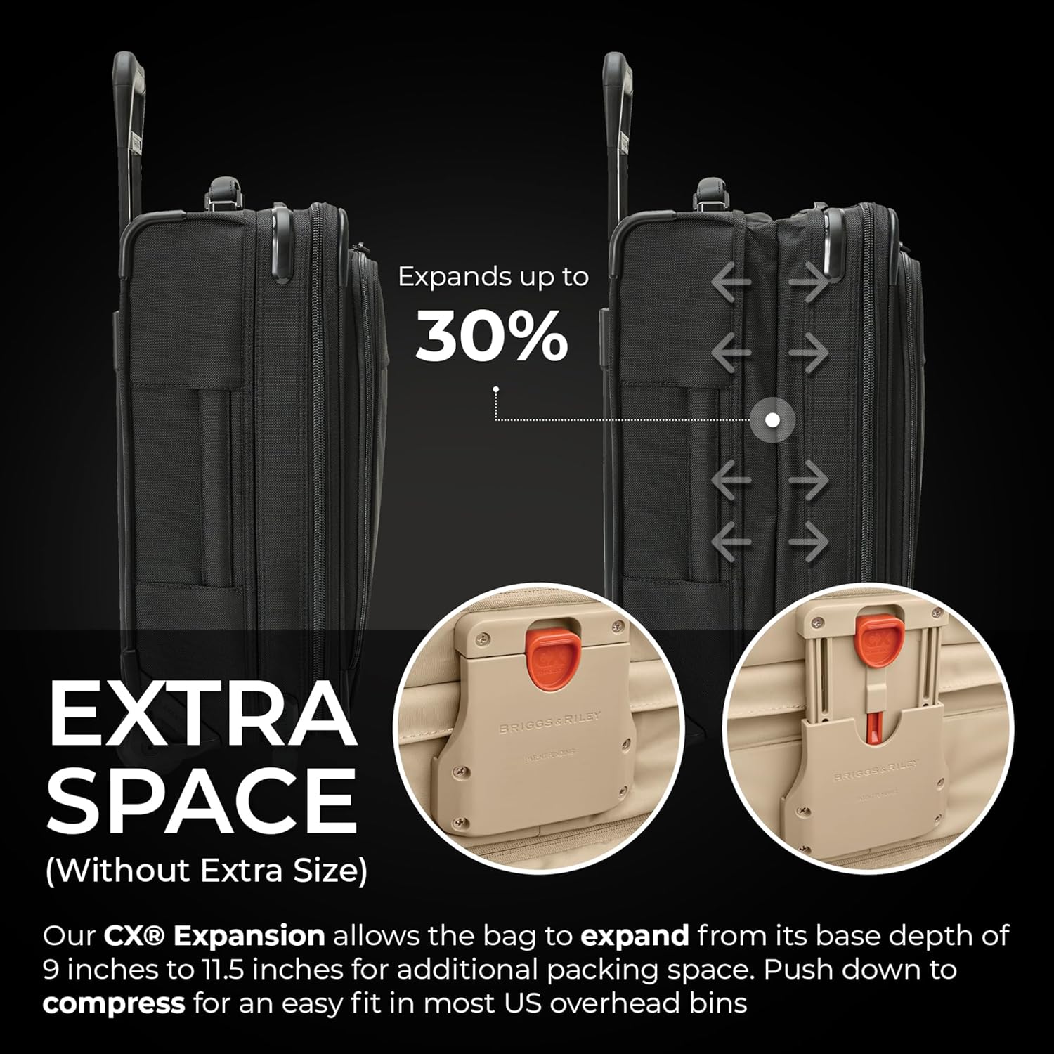 Briggs & Riley Global 2-Wheel Expandable Carry On - Luggage for International Travel, Suitcases with Wheels, Softside Rolling Bag for Men & Women, Self-Repairing Zipper - Baseline Collection, Black - Image 3