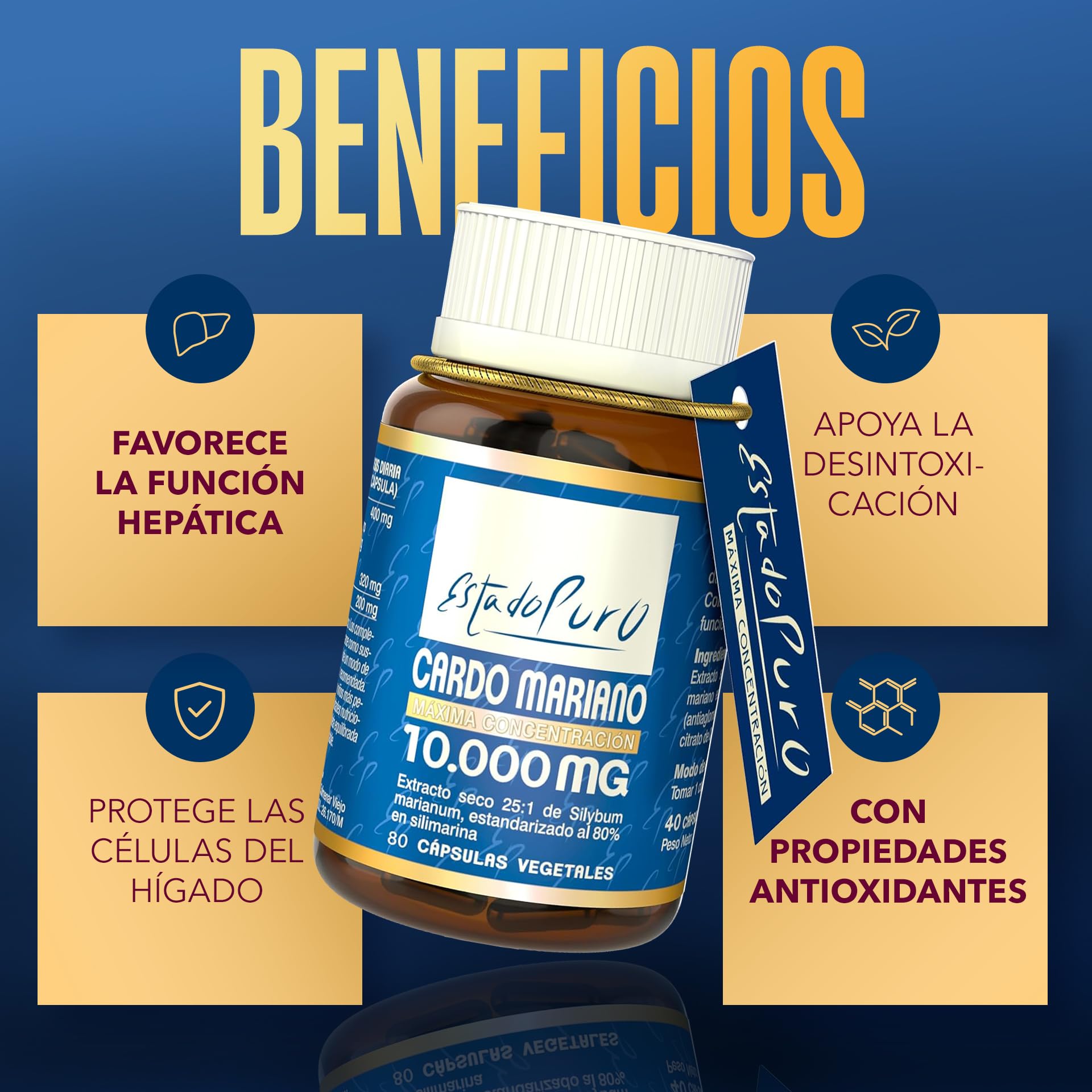 Cardo Mariano Estado Puro 10000 mg | Extracto de Semillas Concentrado 25:1 con 80% Silimarina y Colina | Apoyo para el Hígado, Limpieza y Detox | 80 Cápsulas de Tongil