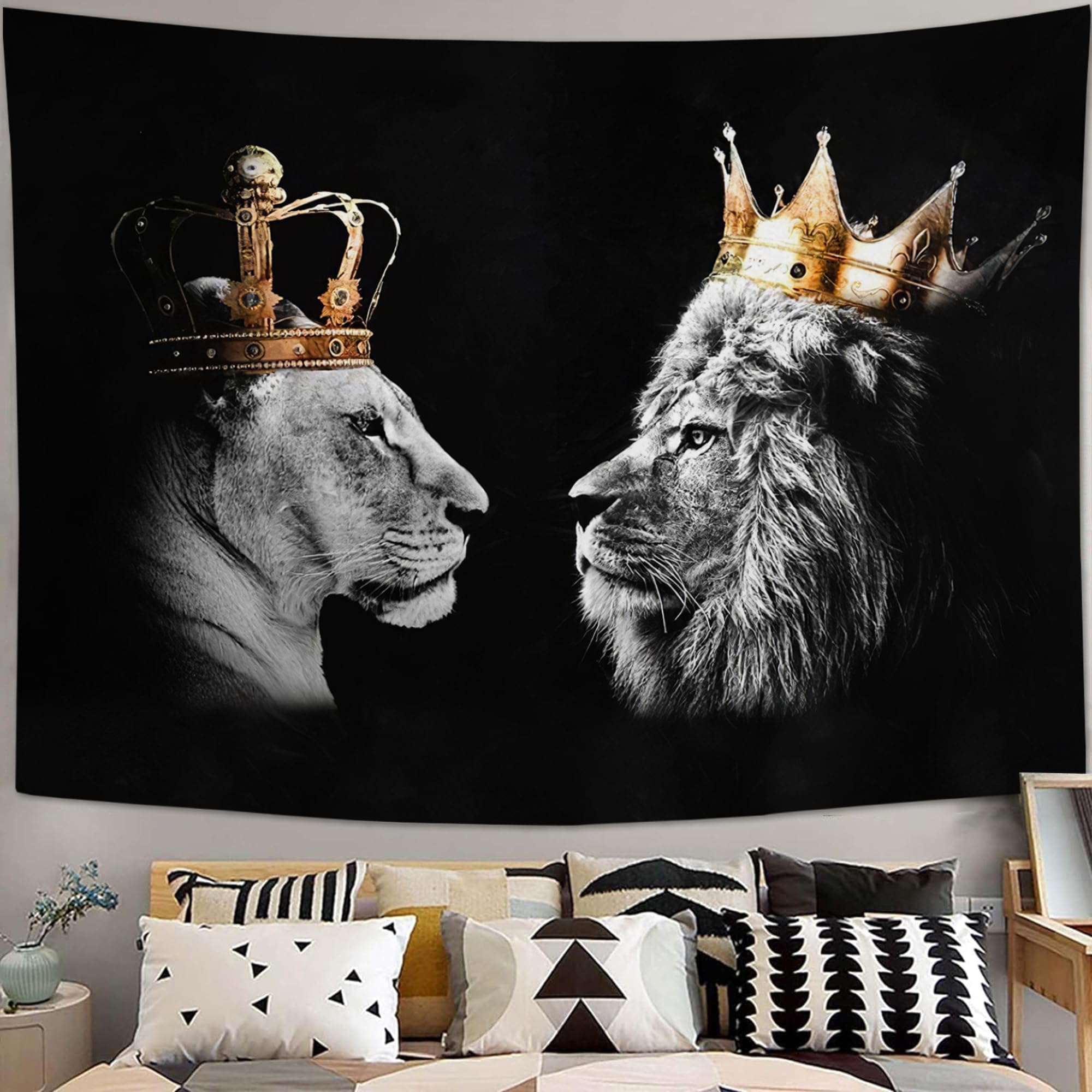 Jerkboo Lion Tapestry for Bedroom - King of Lion Tapestries Wall Hanging - Black and White Home & Dorm Decor
