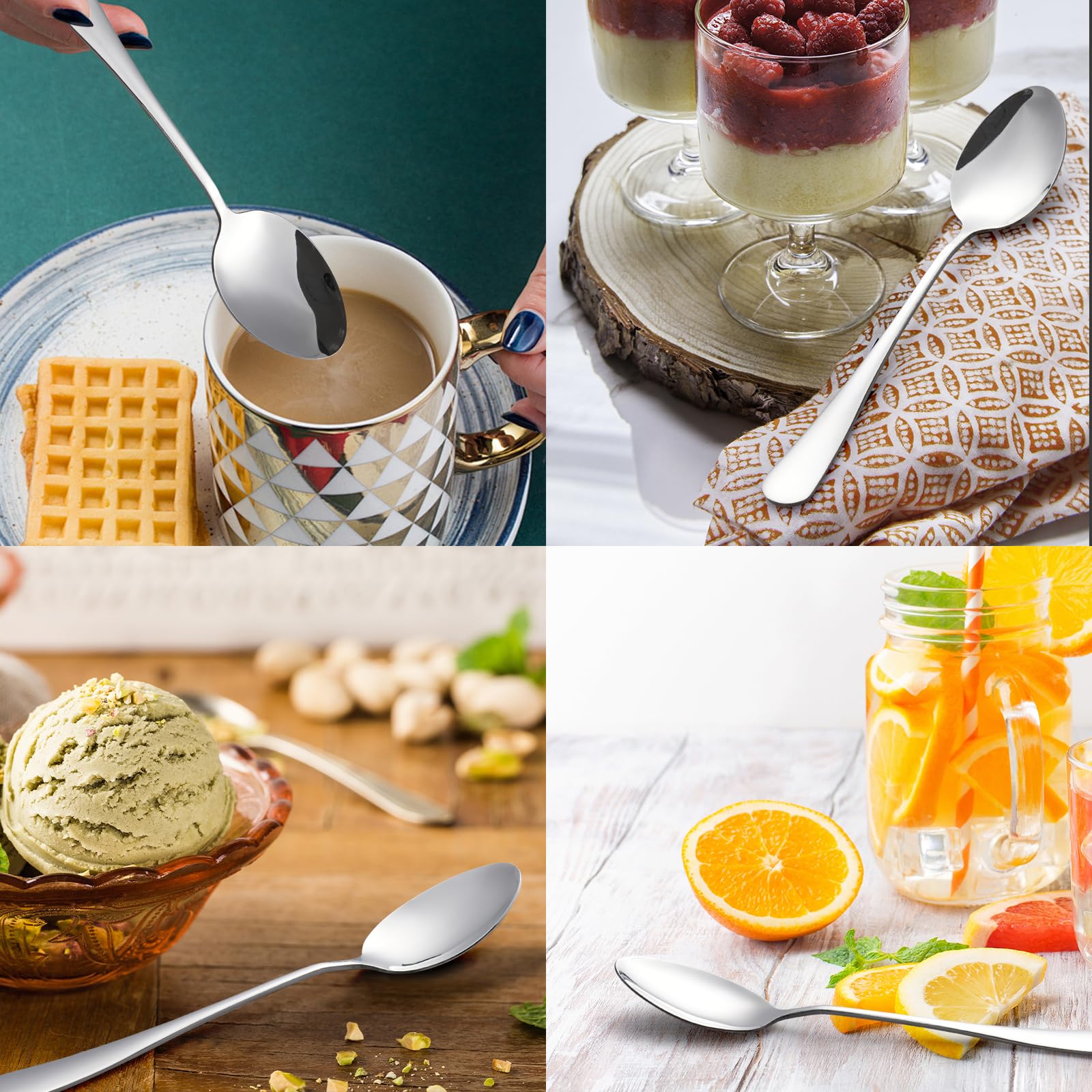 VEPEPE Lot De 12 Cuillères à Café En Acier Inoxydable Poli Miroir - 17cm Haute Qualité, Cuillères à Dessert Élégantes Pour Maison Et Restaurants