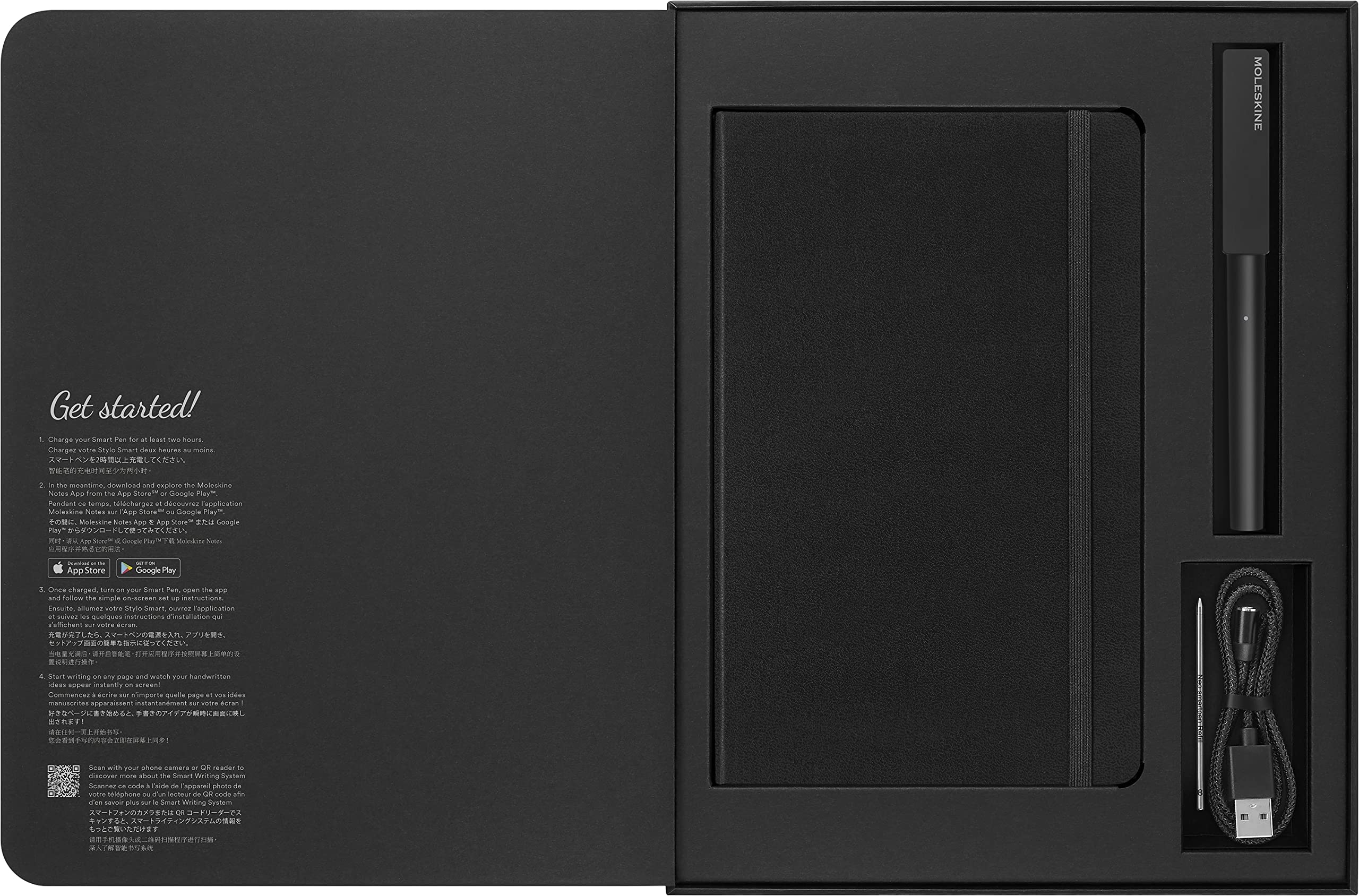 Moleskine Smart Writing Set, Smart Notebook mit Smart Pen, Digitales Notizbuch mit Linierten Seiten, Groß, 13x21 cm, Schwarz