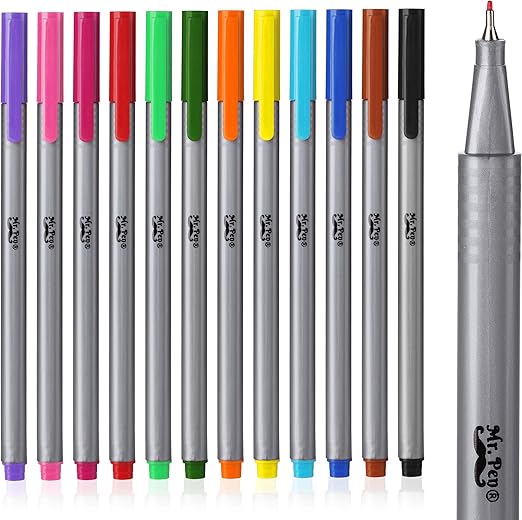 Mr. Pen- Fineliner Pens, 12 Pack, Fine Point, Colored, Bible Journaling, Journals Supplies, School Supplies, Art, Writing, Fine Tip Markers