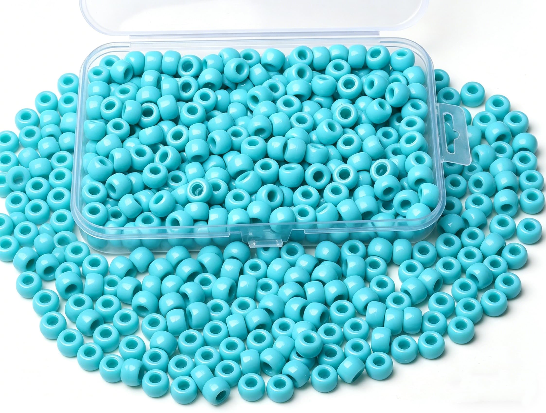 Sahoottie Turquoise Pony Beads,500Pcs 9mm Boho Style Plastic Turquoise Beads for Hair Braiding Accessorieses,Creative DIY Craft Supplies with Storage Box for Bracelet Necklace Jewellery Making