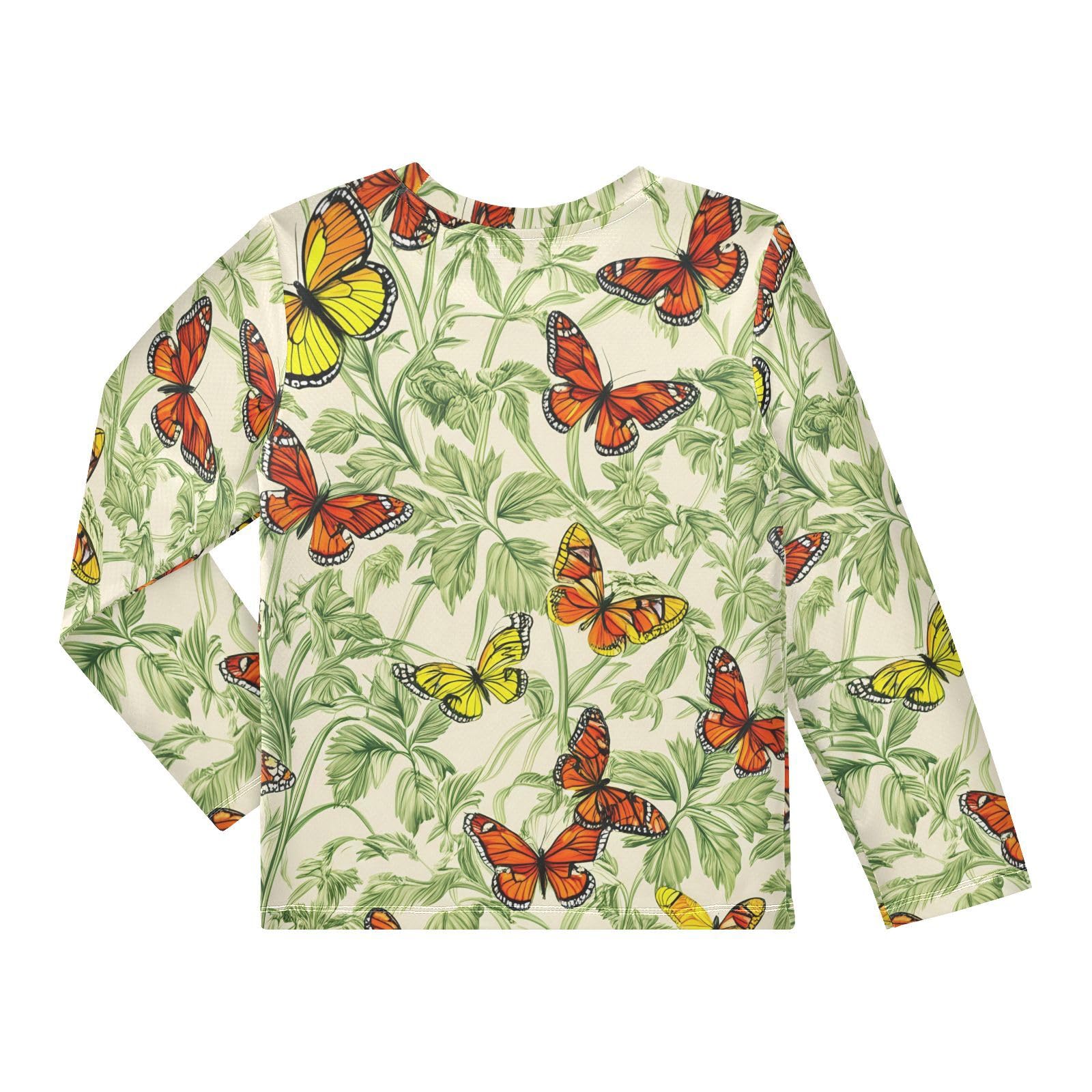 DOMIKING Monarch Butterfly Plant Beige Boys Long Sleeve Rashguard Shirt Kids Quick Dry Swim Shirt for Running Swiming Pool 9-10T