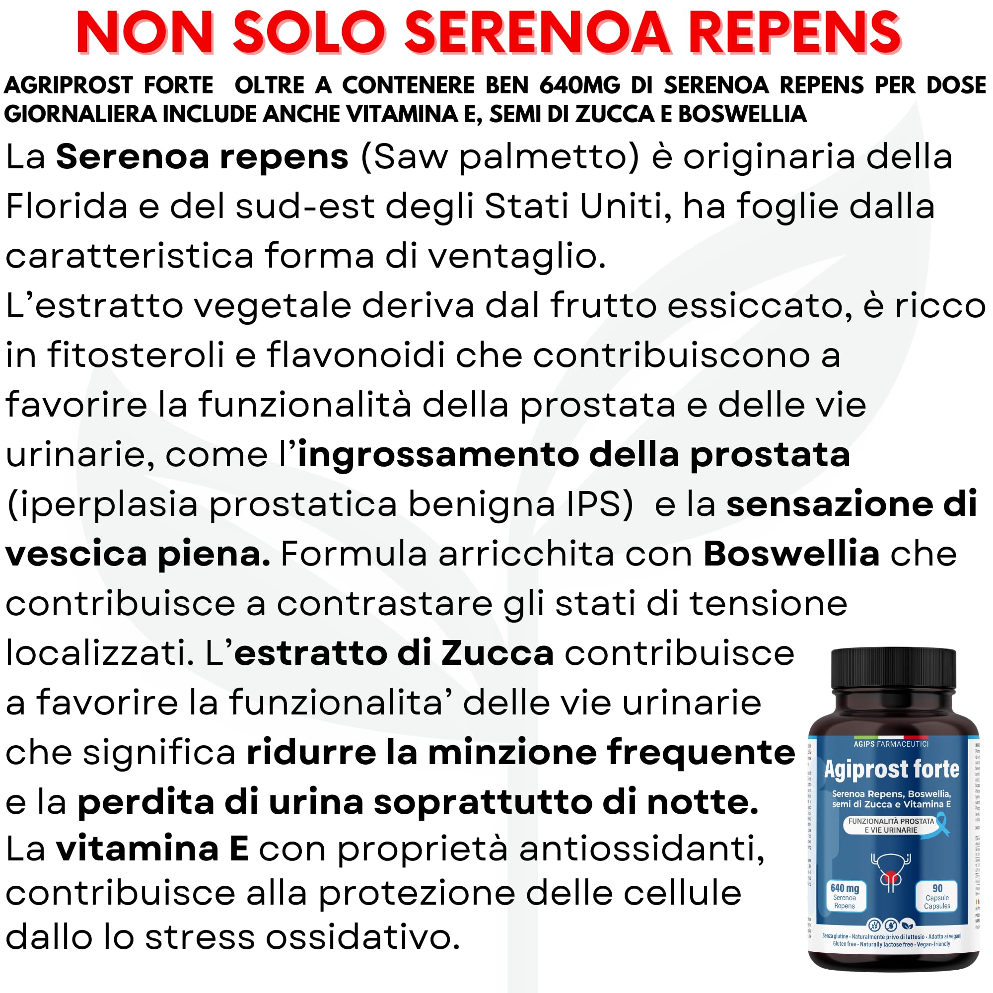 Integratore prostata 640mg SERENOA REPENS | Saw Palmetto Integratore per la Prostata e vie urinarie con Estratto di Zucca e Vitamina E 90 Capsule AGIPROST