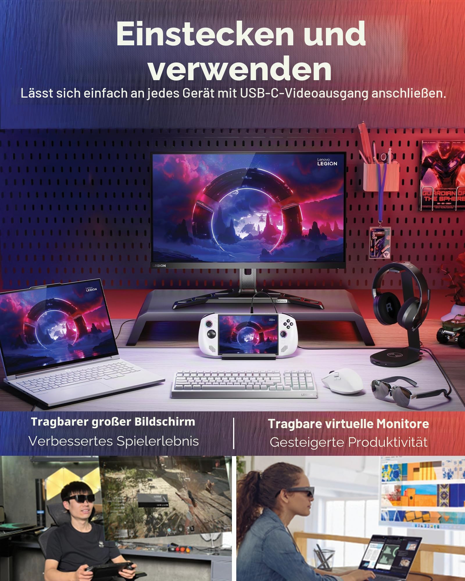 Lenovo Legion Glasses Gen 2 - Micro-OLED Personal Wearable Monitor for Gaming & Movies, FHD 60Hz Plug-and-Play Display Legion Go & USB-C Devices, High-Fidelity Audio & Privacy