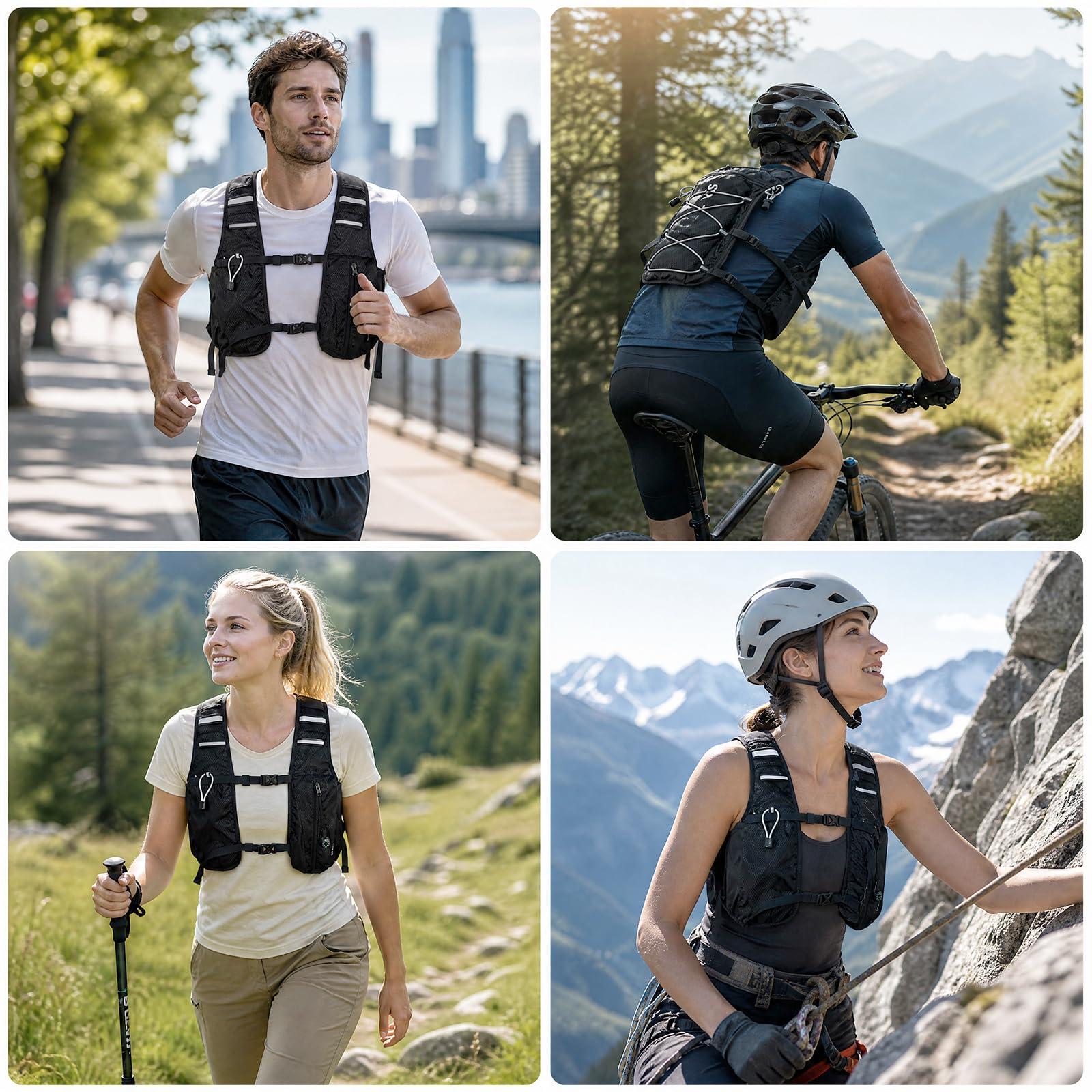 Kühlende Laufweste mit Trinkblase 2L, 10L Trinkrucksack, 3 Kühlpacks, 180 Min Kühlsystem, Reflektierend, für Damen und Herren | 2 l Wasserblase, 3 Kältequellen