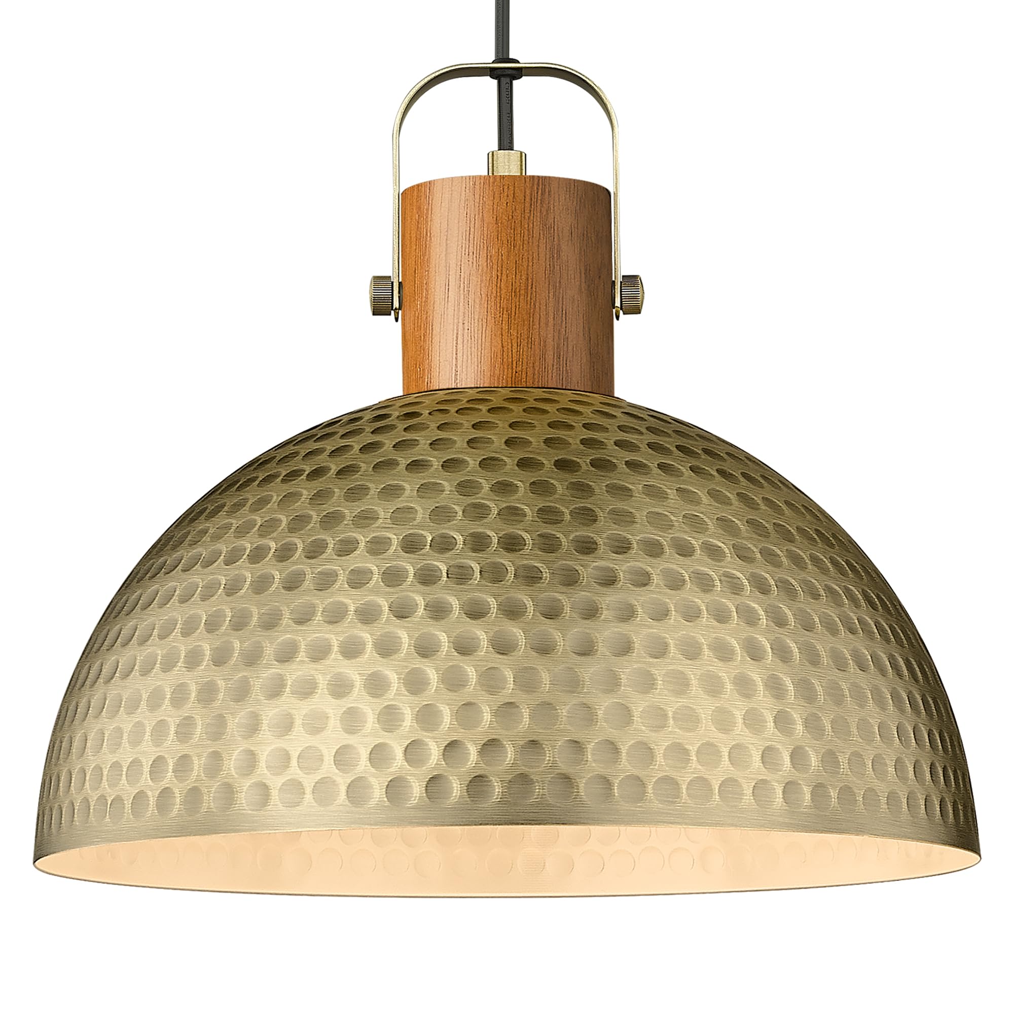 16 Inch Large Hammered Pendant Light Fixtures Ash Wood Vintage Dome Hanging Lamp Antique Gold Metal Kitchen Chandelier for Island, Farmhouse Dining Room Living Room Hallway Brushed Brass
