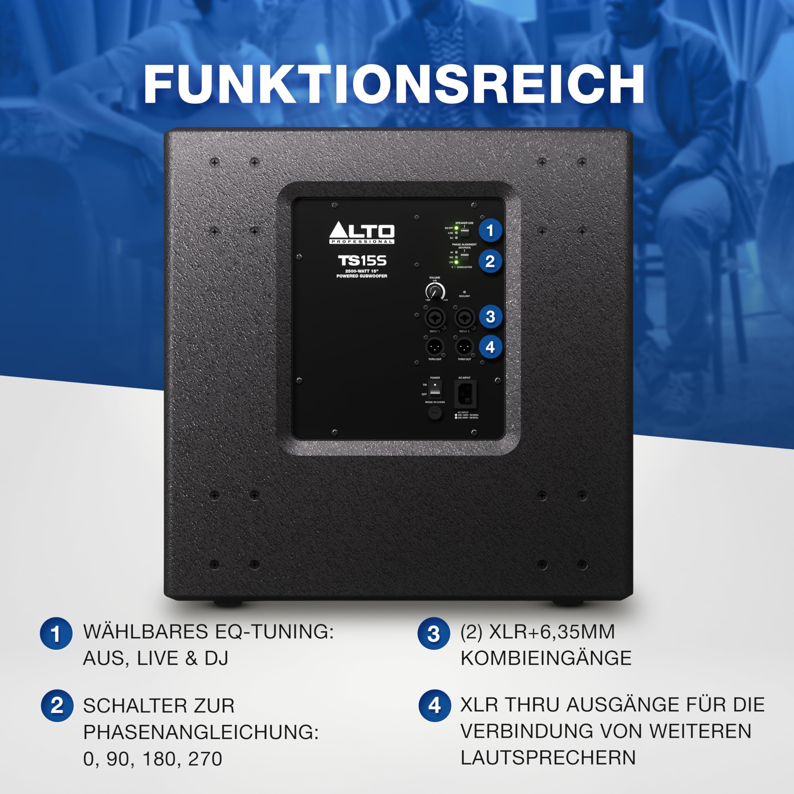 ALTO TS15S 2500 Watt 15-Zoll Subwoofer, Aktiver PA-Lautsprecher mit 6 DSP-Modi, Einfacher Aufbau, 132dB, 3-Zoll Schwingspule, Druckvoller Bass