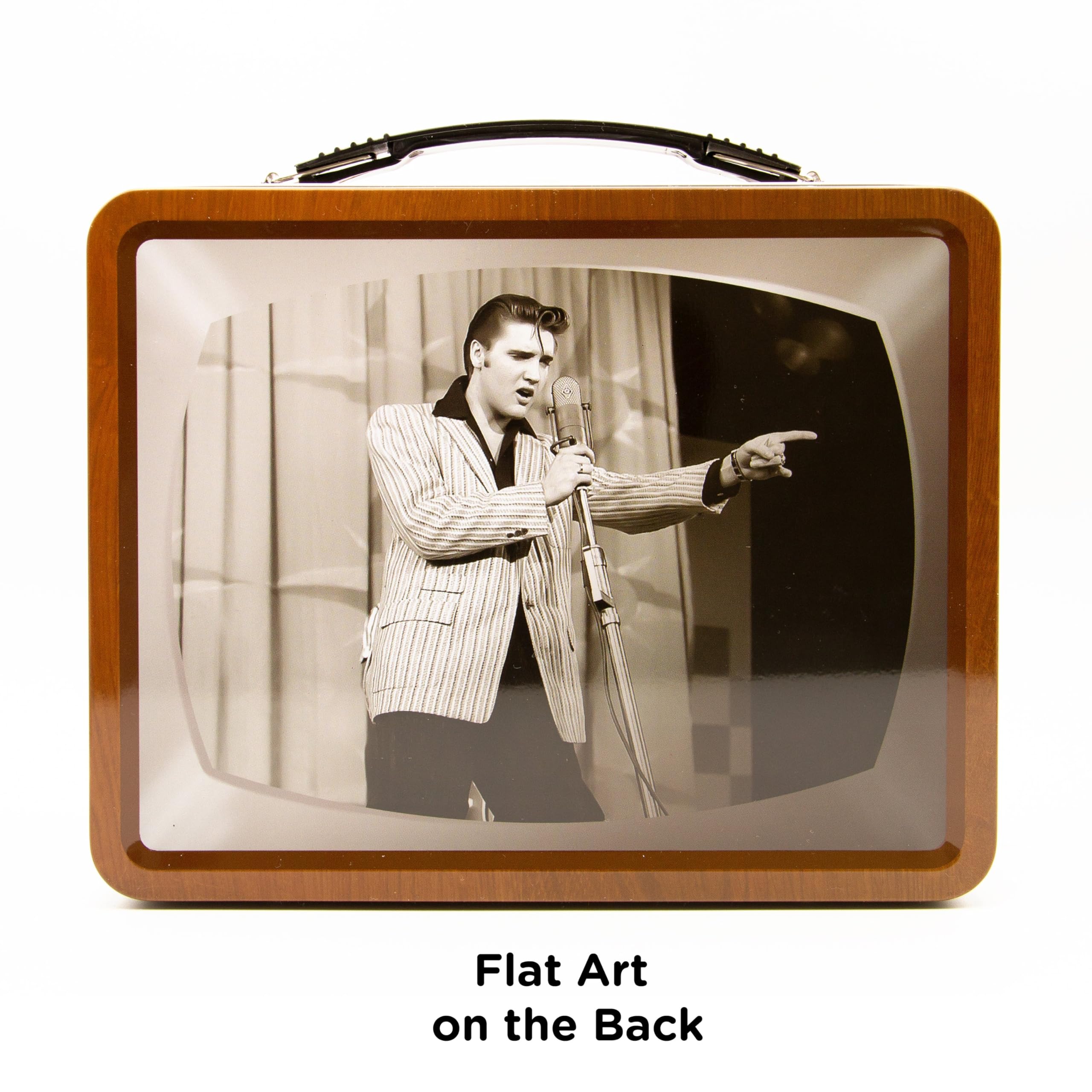 AQUARIUS Elvis TV Fun Box - solidne blaszane pudełko do przechowywania z plastikowym uchwytem i tłoczoną przednią pokrywą - oficjalnie licencjonowany produkt Elvis i prezent kolekcjonerski