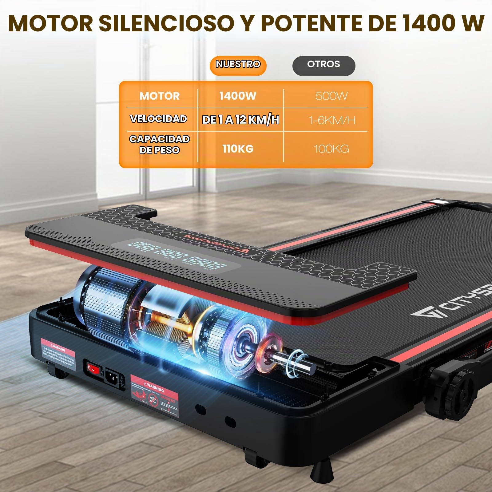 CITYSPORTS Cinta de Correr Plegable con Inclinación, Walking Pad 12 km/h | Cinta de Andar Eléctrica para Casa y Oficina