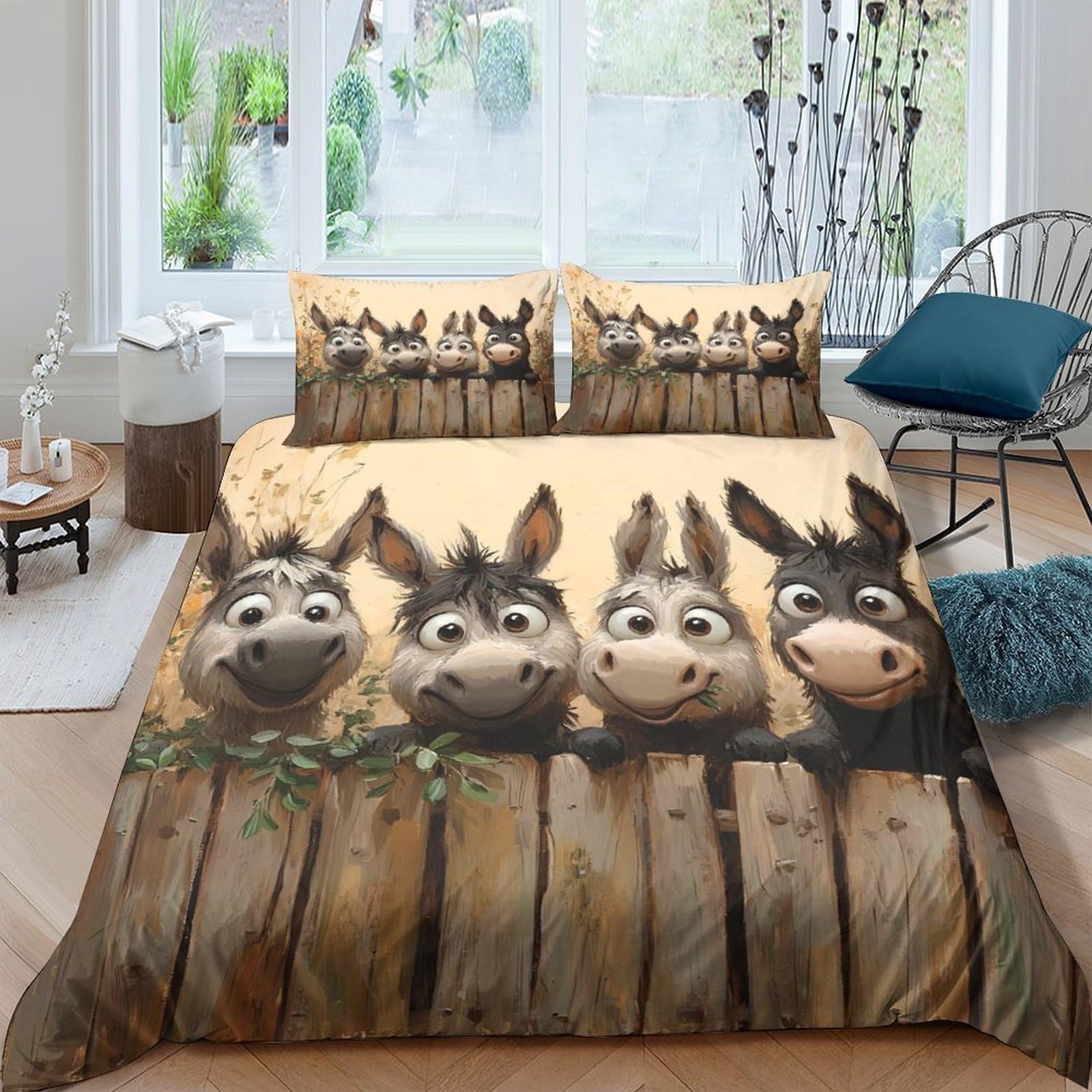 Ctjqhvkz Style-3 3D Printed Cute Donkey Fence Fitted Sheet Microfiber Soft Anti-Slip Animal Cartoon Bed Cover For Bedroom Dorm Decor Single（135X200cm）