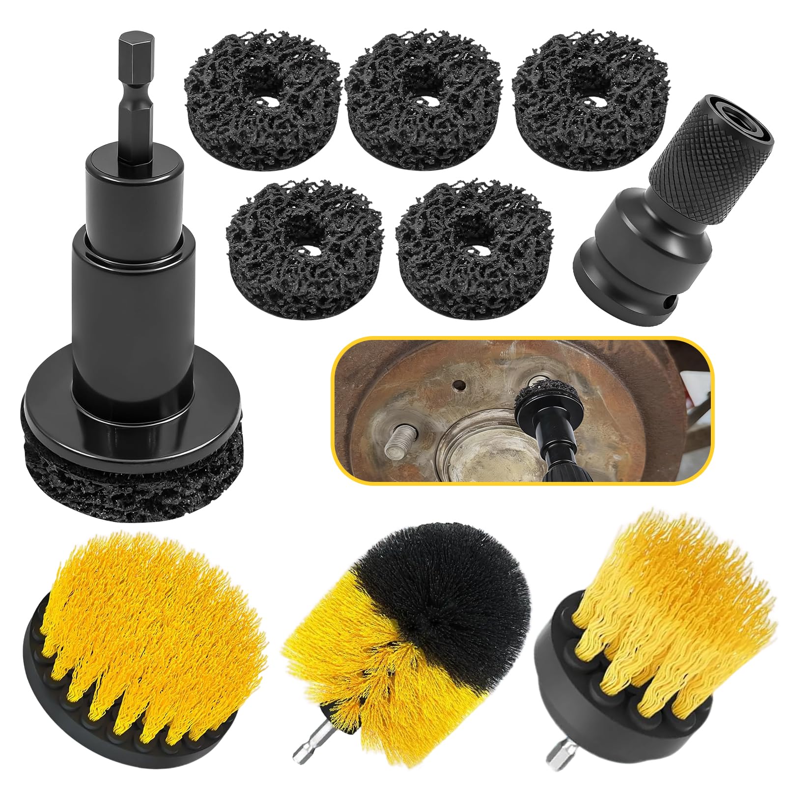 Miosyn Wheel Hub Resurfacing Kit Wheel Stud and Hub Cleaner for Quick Rust Removal on Lug Studs and Brake Rotors， Fits 1/2” Wrenches or Electric Drill