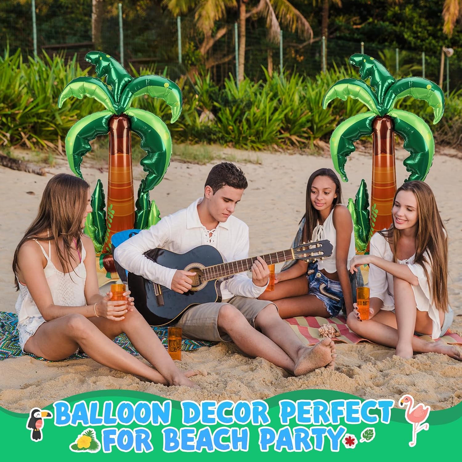 PHOGARY 2 Pcs Big Palm Tree Balloons, Standing Inflatable Palm Tree Foil Balloon for Luau Hawaiian Birthday Party Decorations Pool Tropical Jungle Summer Beach Party Supplies image 3