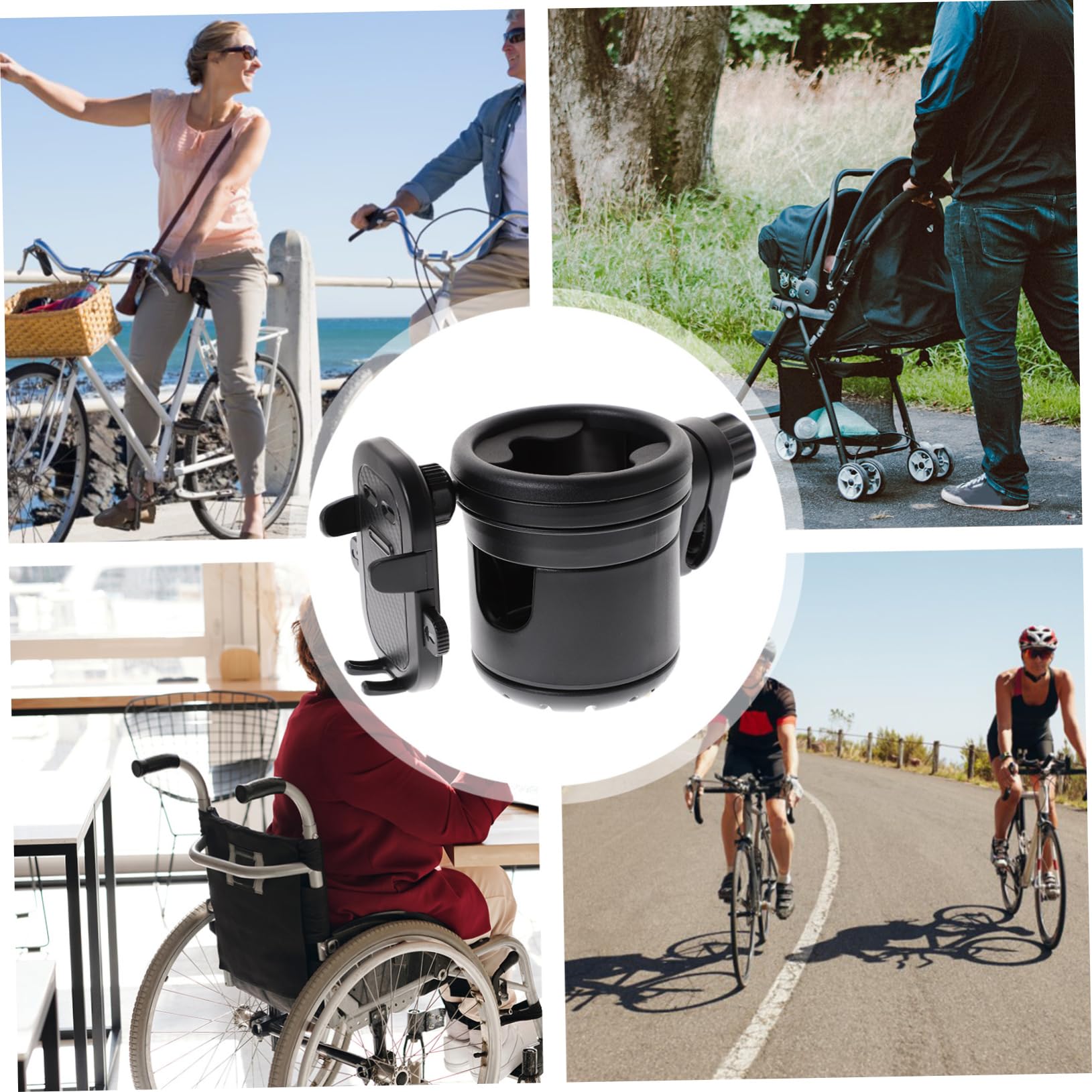 BESPORTBLE Portabicchiere per Passeggino con Portatelefono, Supporto per Bottiglia e Tazza, Plastica e Metallo, Nero