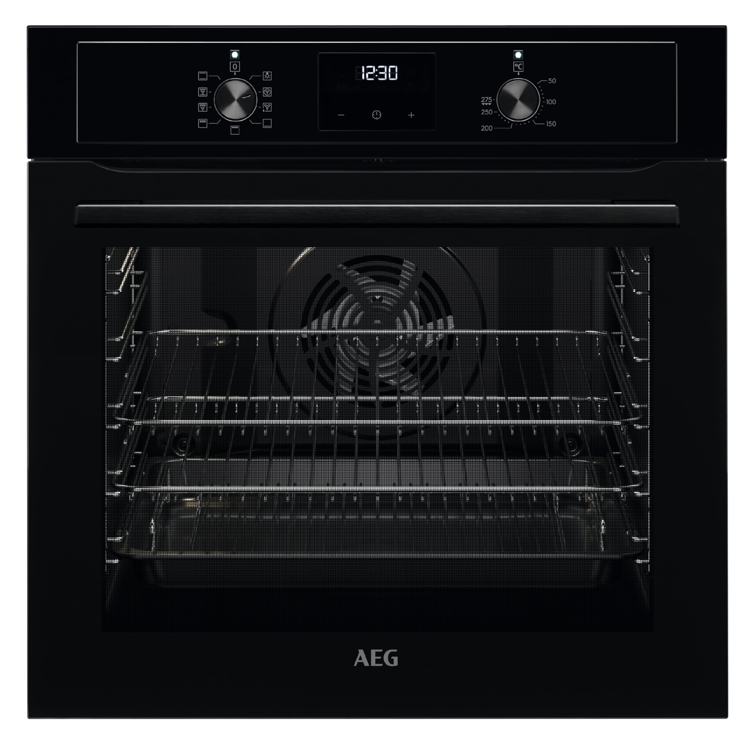 AEG 3000 Series Surroundcook Integrated Oven BEX335011B, 72L Multilevel Cooking, Turbo Grill, Defrost, Led Display, XL Baking Tray, Aqua Clean, Built-in Oven 590x560x550mm, Class A Black