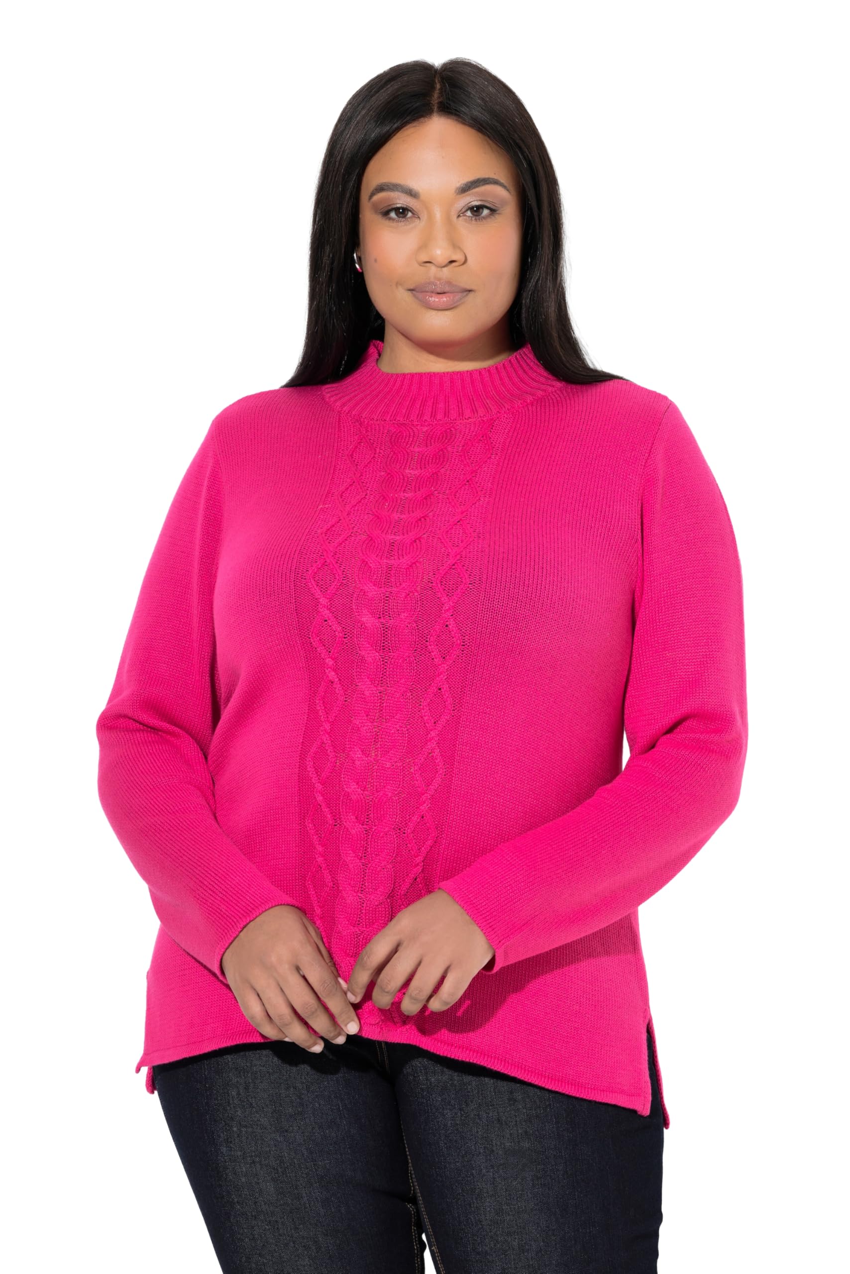 Ulla Popken Damen große Größen Übergrößen Plus Size Pullover, Zopfmuster, Stehkragen, Langarm 846758