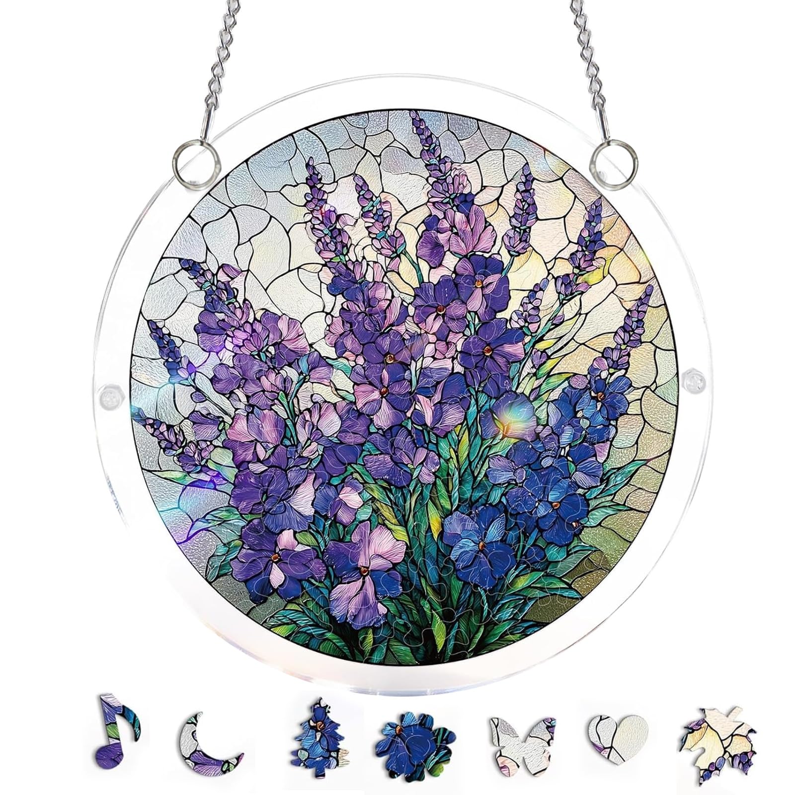 Acrylic Jigsaw Puzzle Suncatcher, 22cm Acrylic Puzzles Suncatcher Window Hanging, Jigsaw Puzzle for Doors Garden, Mother's Day Christmas Birthday Gifts for Women Men (E)