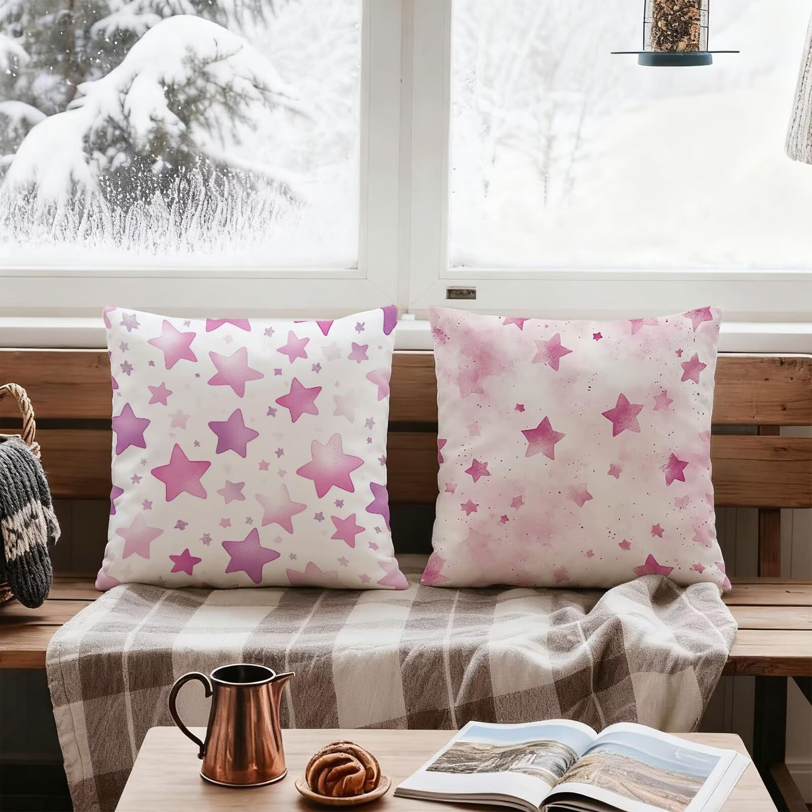 Rosa Funda Almohada 60x60 Estrella Funda Cojin 60x60 Cojines Sofa Lino Fundas Almohadas Cuadrada Fundas Cojines Juego 4 Protector Almohada Cervicales y Cuello Pillows, para Jardin Dormitorio E - 713