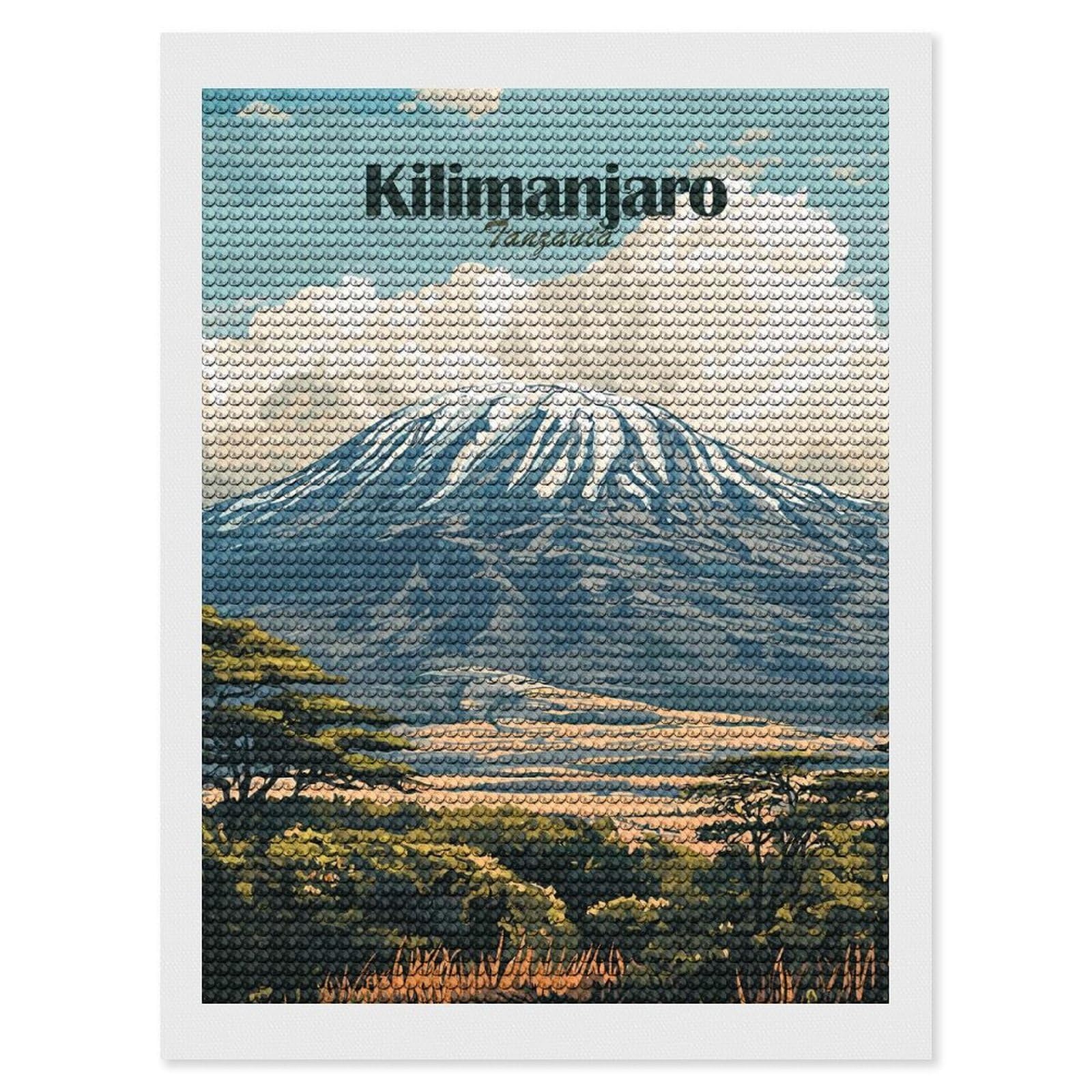 Junmoney Kilimanjaro Tanzania Travel Diamond Painting Set 12"x16", Sparkling Round Gems, Decorate Your Room, Fun Craft Experience, Modern Decor