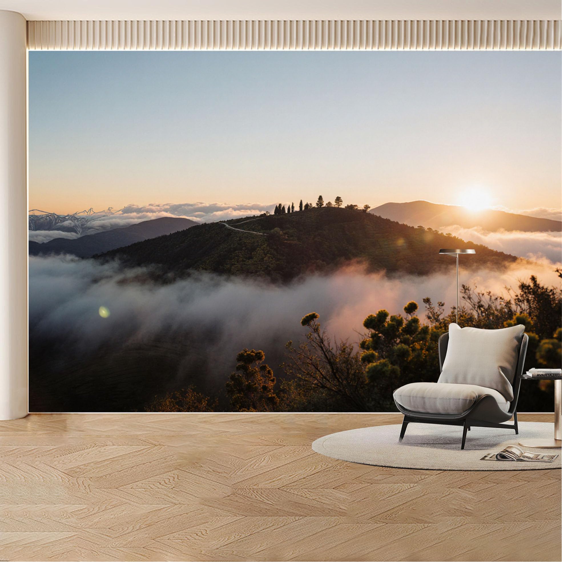 Custom Wall Mural Wallpaper Mountain Forest Landscape Nature 3D Effect Large Wall Art Mural Design Sunset Misty Removable SelfAdhesive Large Photo for Living Room， Bedroom， Office
