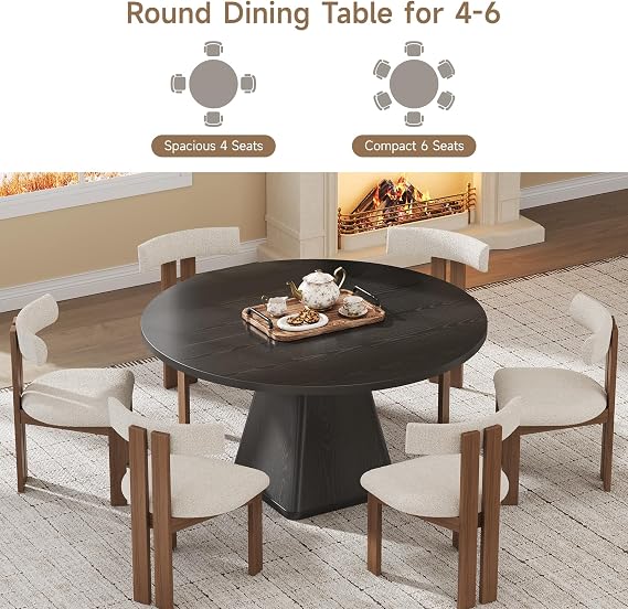 ONBRILL 47 Inch Round Dining Table for 4-6,Square Pedestal Base,Black