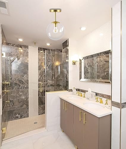 Miniatura 2 de Lámpara de techo semiempotrada dorada con acabado de latón con pantalla de vidrio transparente, iluminación de estilo moderno contemporáneo de