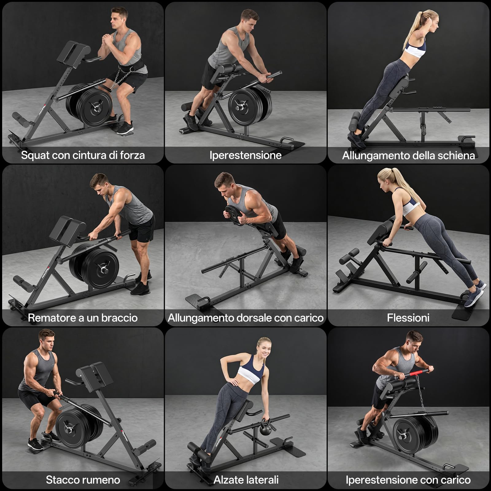 PASYOU panca romana regolabile 4-in-1 per iperestensioni, squat, stacchi, Include cintura da sollevamento, compatibile con dischi 1" e 2", Ideale per home gym