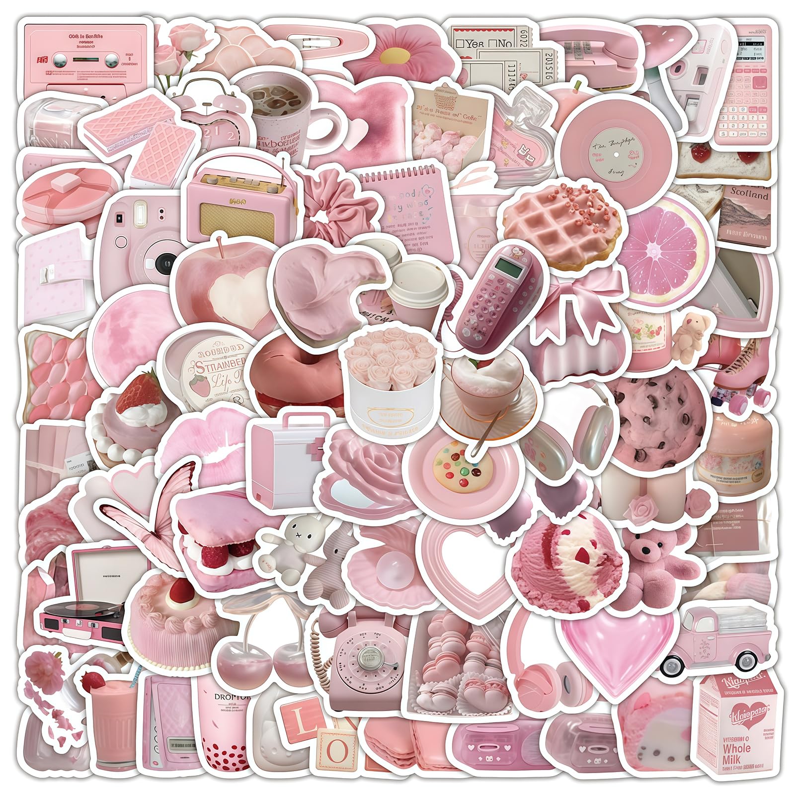 Tivleed Kindle Stickers, Pink Stickers, Preppy Stickers 103 Pcs Aesthetic Stickers Pack Waterproof Vinyl Stickers for Laptop, Water Bottle, Phone, Journal Decoration Cute Stickers