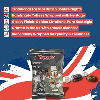 Maxons Bonfire Toffee 120g (4.2 Oz) Bag - Handmade Treacle Candy Individually Wrapped, Old Fashioned British Candy from England, English Hard Boiled Sweets, Imported Gifts & Treats Made in UK