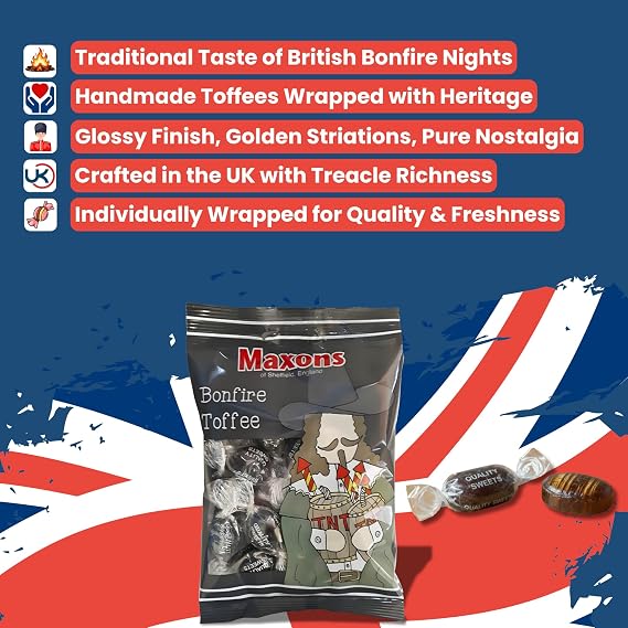 Maxons Bonfire Toffee 120g (4.2 Oz) Bag - Handmade Treacle Candy Individually Wrapped, Old Fashioned British Candy from England, English Hard Boiled Sweets, Imported Gifts & Treats Made in UK