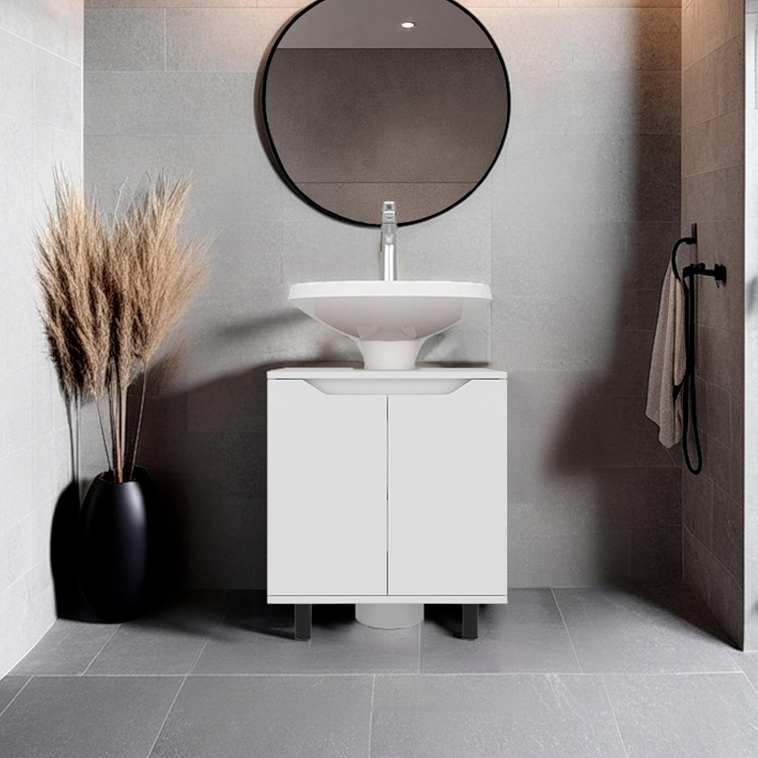 DEPOT E-SHOP Castalia Under Sink Storage, 2 Doors, 2 Shelves, 4 Legs, White - Bathroom