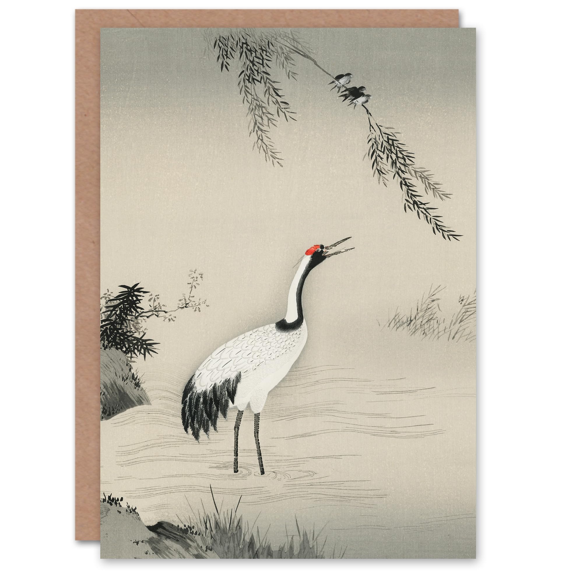 Artery8 Kano Motonobu Art Card Japanese Crane and Swallows