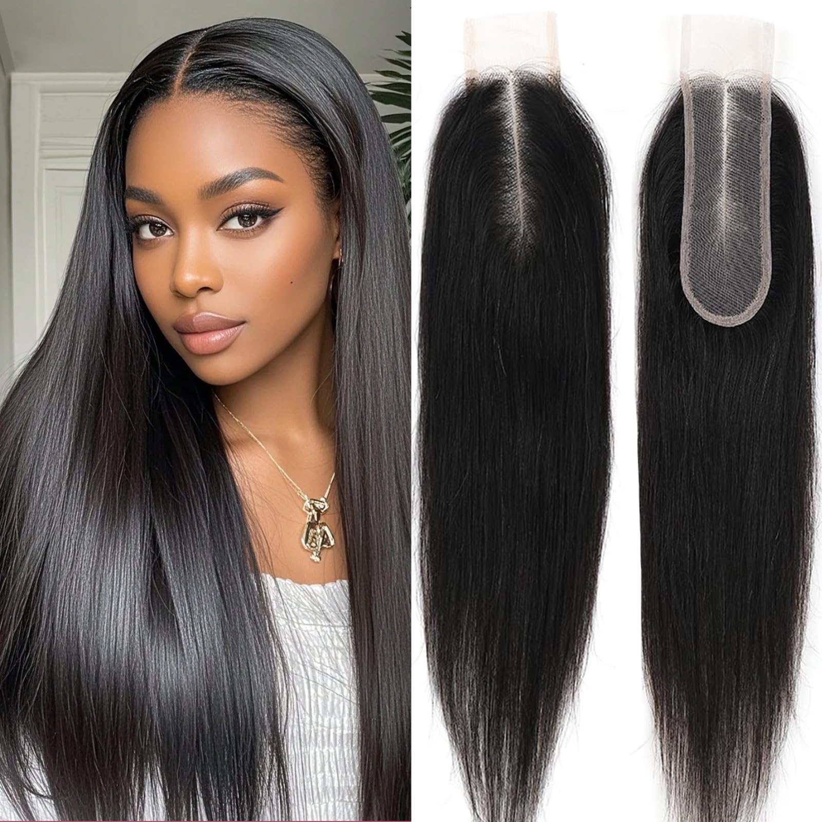 2x6 18 inch HD Lace Closure Human Hair Skin-like 0.1mm thin frontal 100% Virgin Hair pre plucked Natural Black Straight