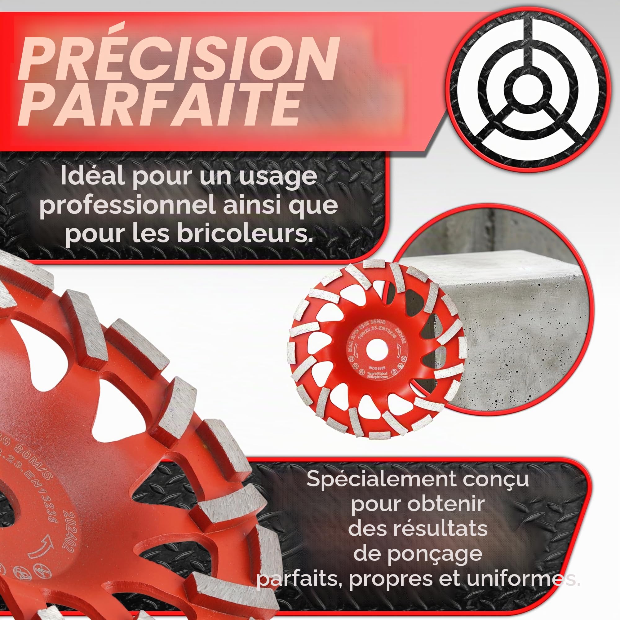 Woltersberger Meule diamantée 180 mm x 22,23 mm Plateau de ponçage pour béton granit pierre naturelle