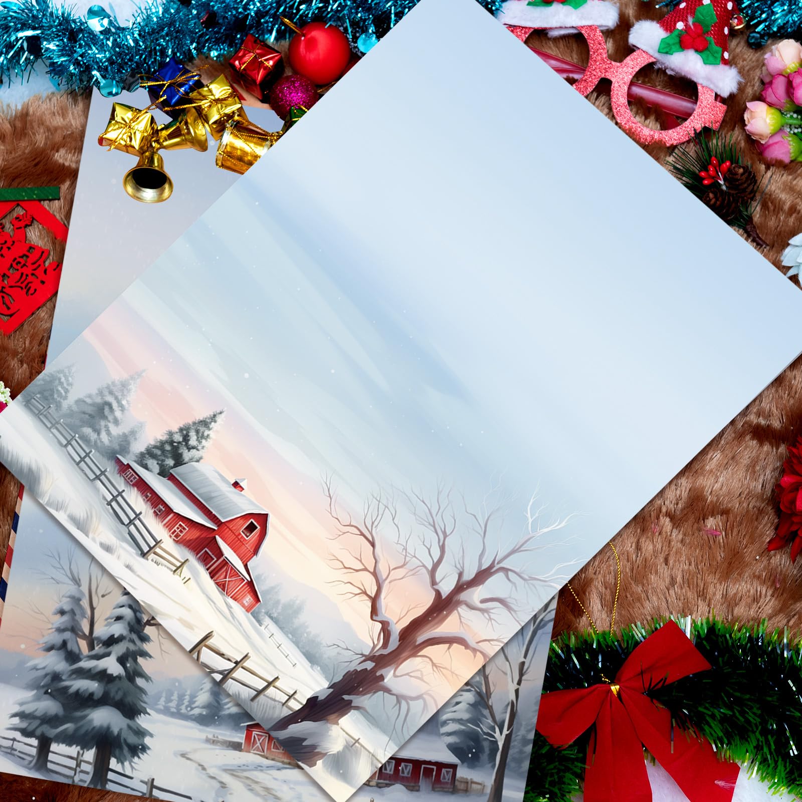 Teling 48 hojas de papel de papelería de Navidad de 8.5 x 11 pulgadas, papel de impresora, papel de carta de Navidad, papel de escritura, papel de membrete para notas, tarjetas de felicitación,